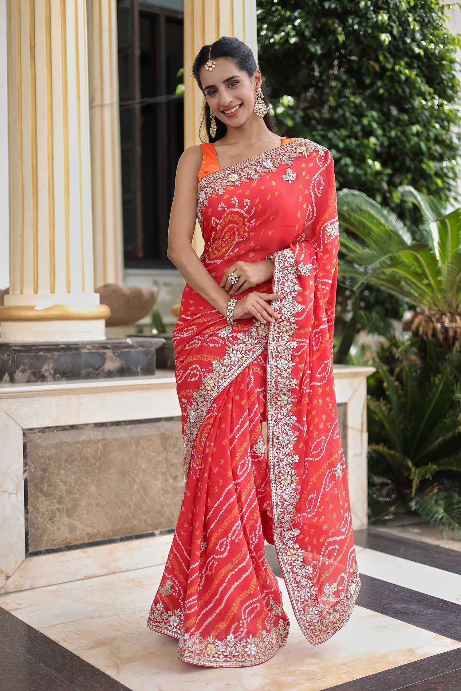 Bandhej Georgette Saree with Dori, Gota Patti and Thread work