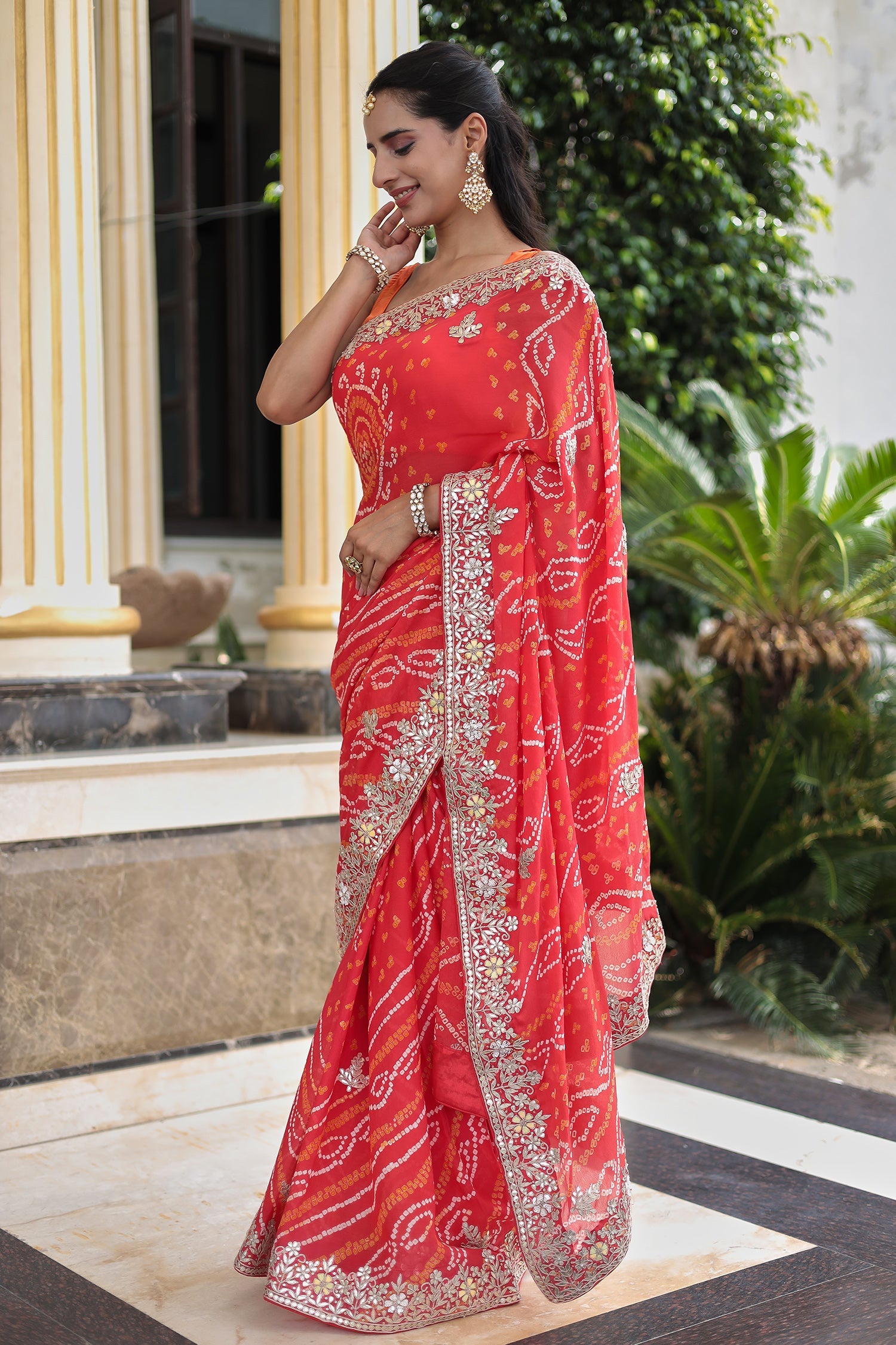 Bandhej Georgette Saree with Dori, Gota Patti and Thread work