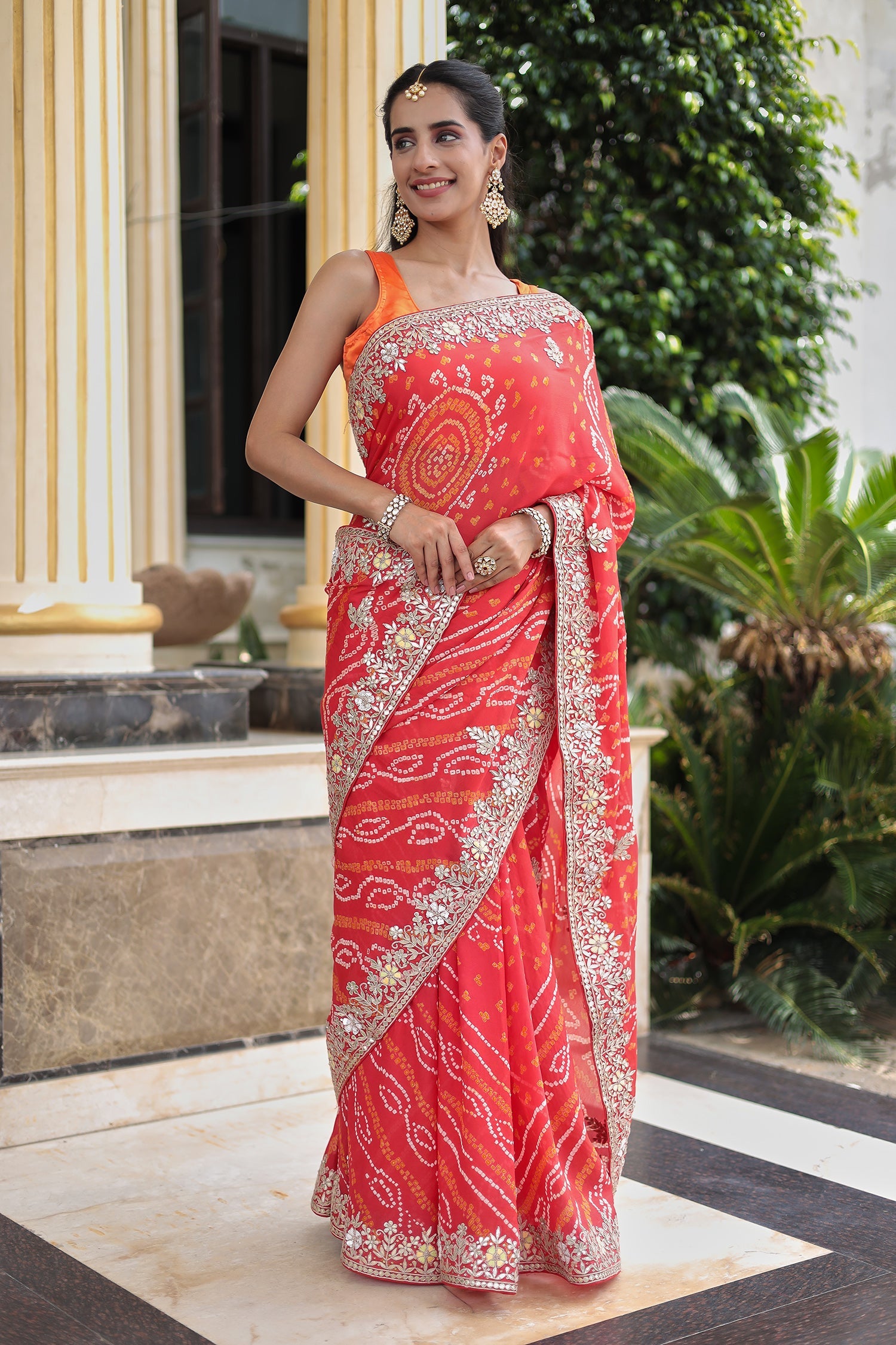 Bandhej Georgette Saree with Dori, Gota Patti and Thread work
