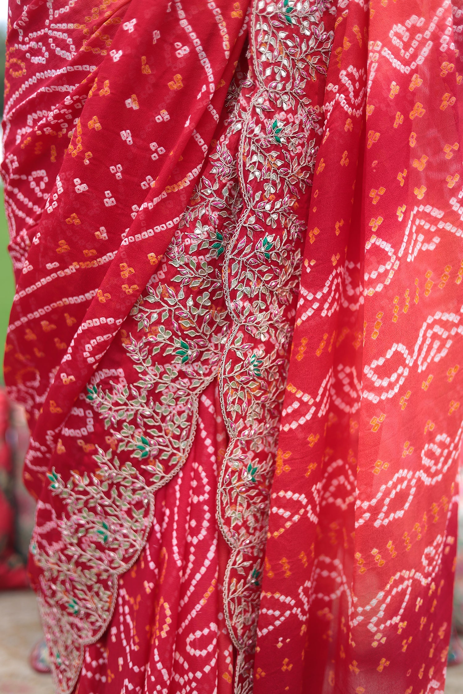 Ombre dyed Bandhej Saree with Zardozi work