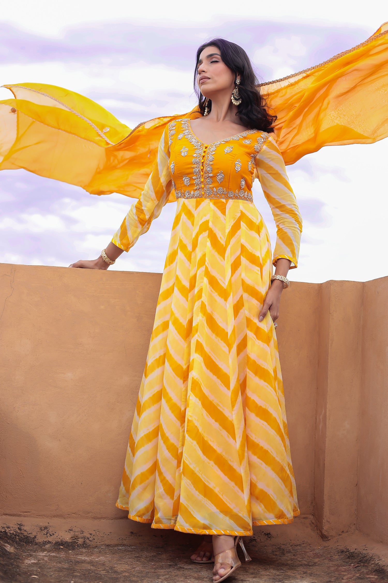 Leheriya Anarkali Organza Suit with Zardozi and Embroidered work