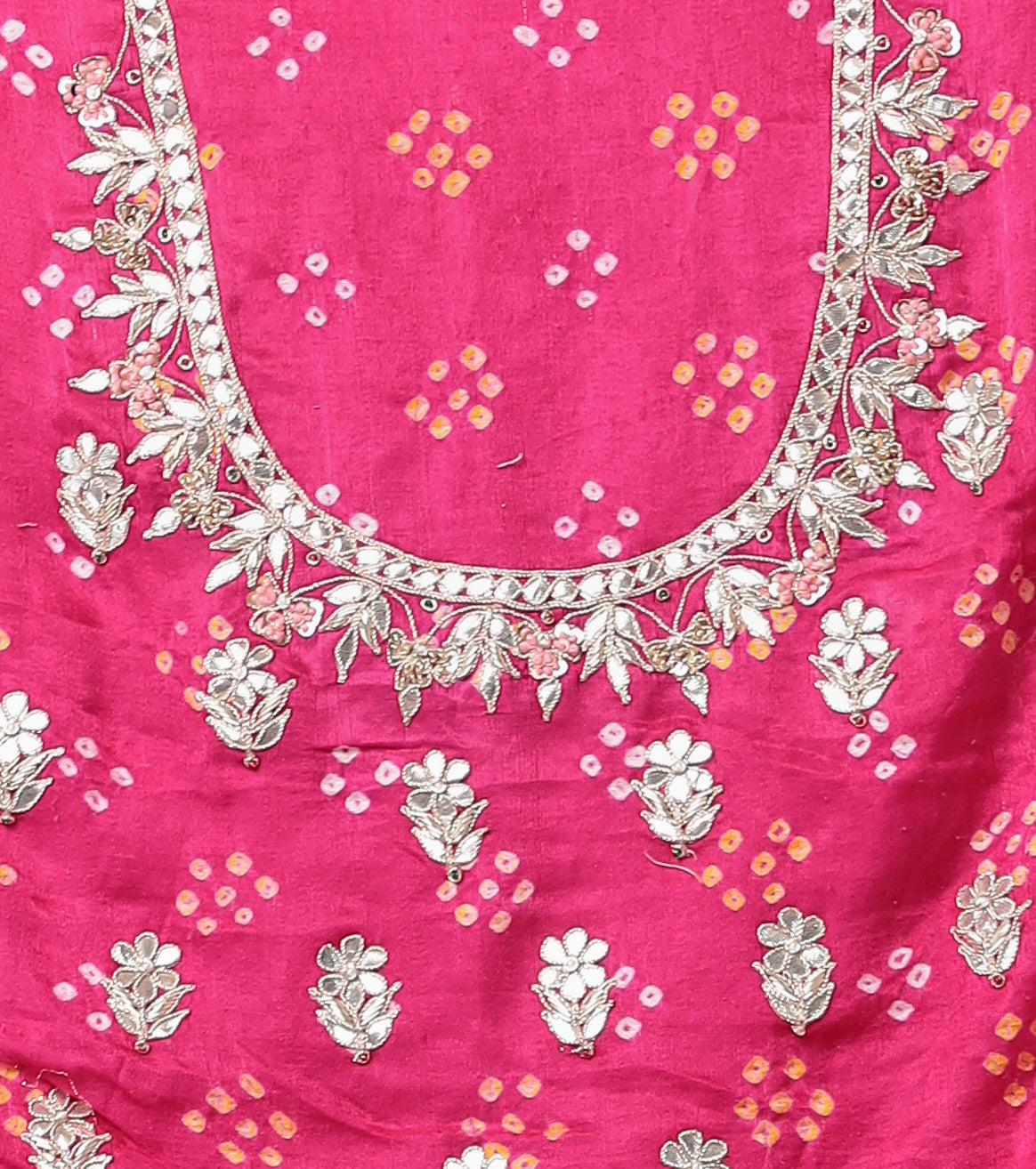 Bandhej Gajji Silk Saree with Gota Patti, Thread and Zardozi work