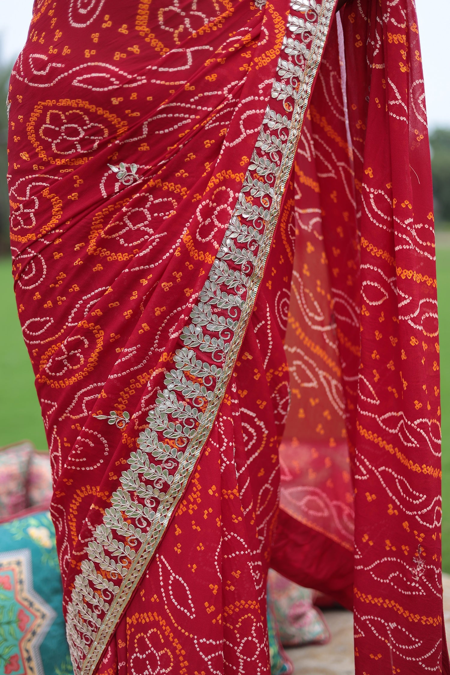 Bandhej Chiffon Saree with Gota Patti work