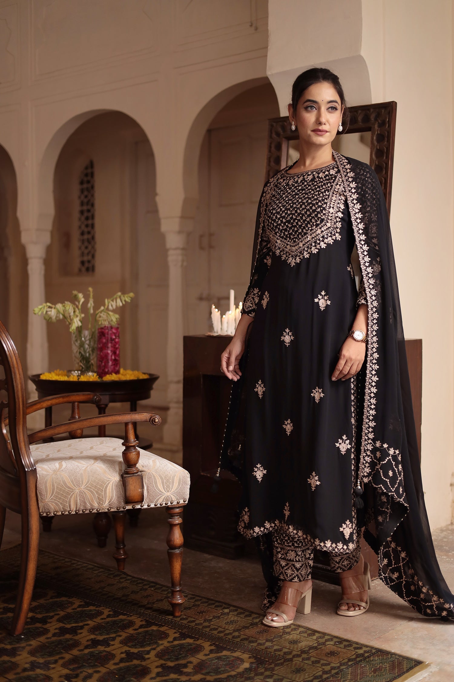 Georgette Straight Suit Embroidered with Pittan work