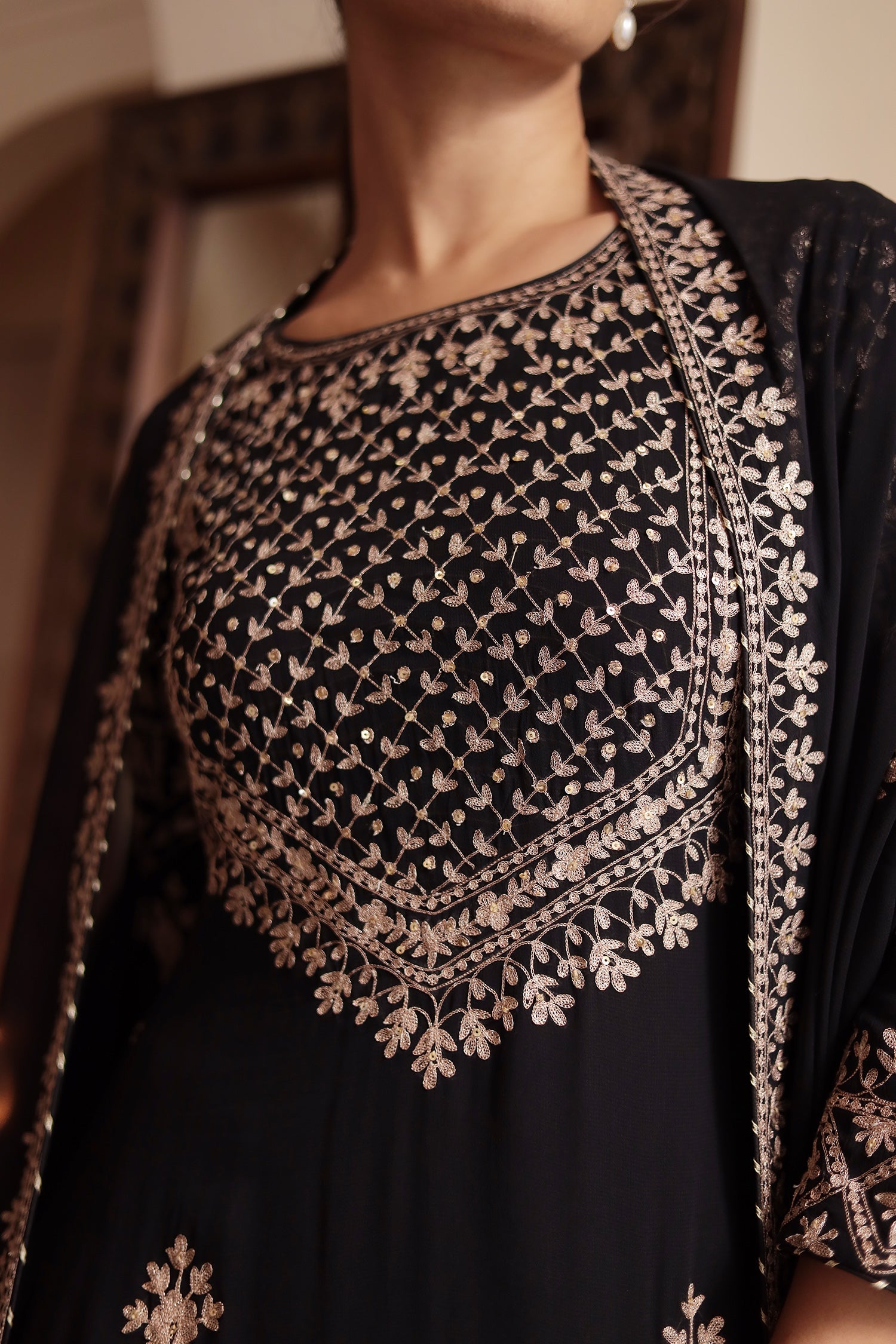 Georgette Straight Suit Embroidered with Pittan work