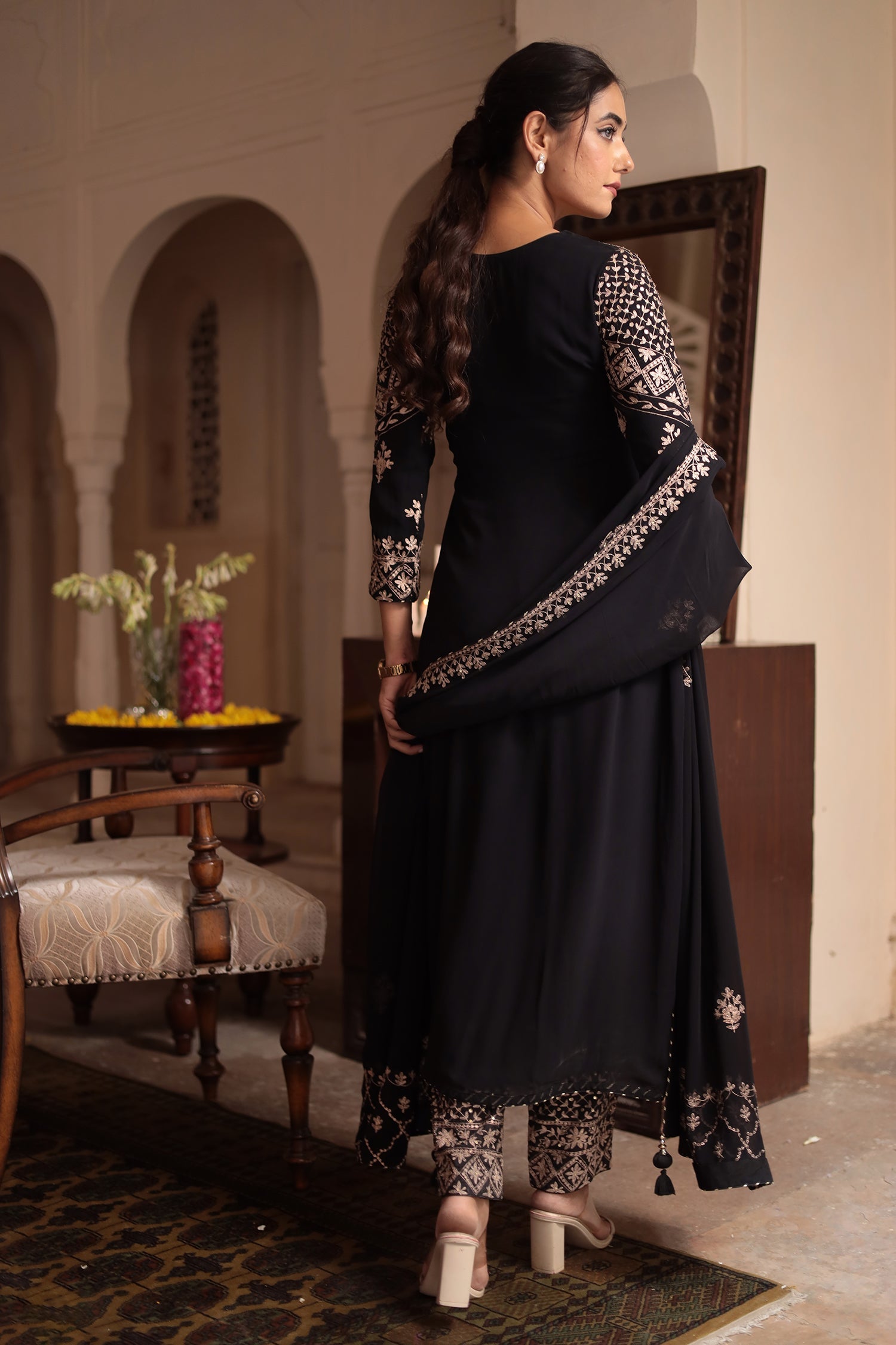 Georgette Straight Suit Embroidered with Pittan work