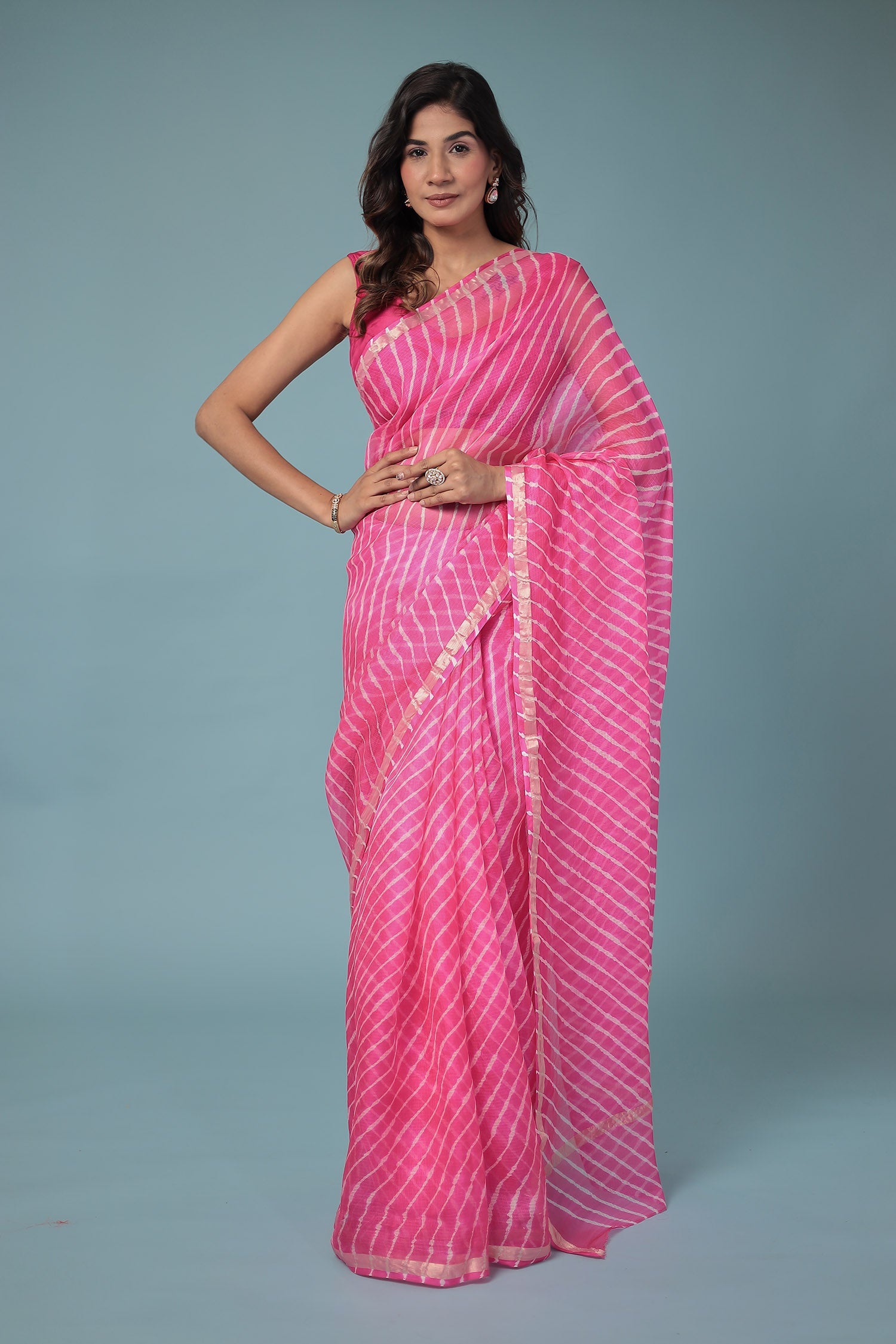 Kota Doria Silk Leheriya Saree with Zari work.