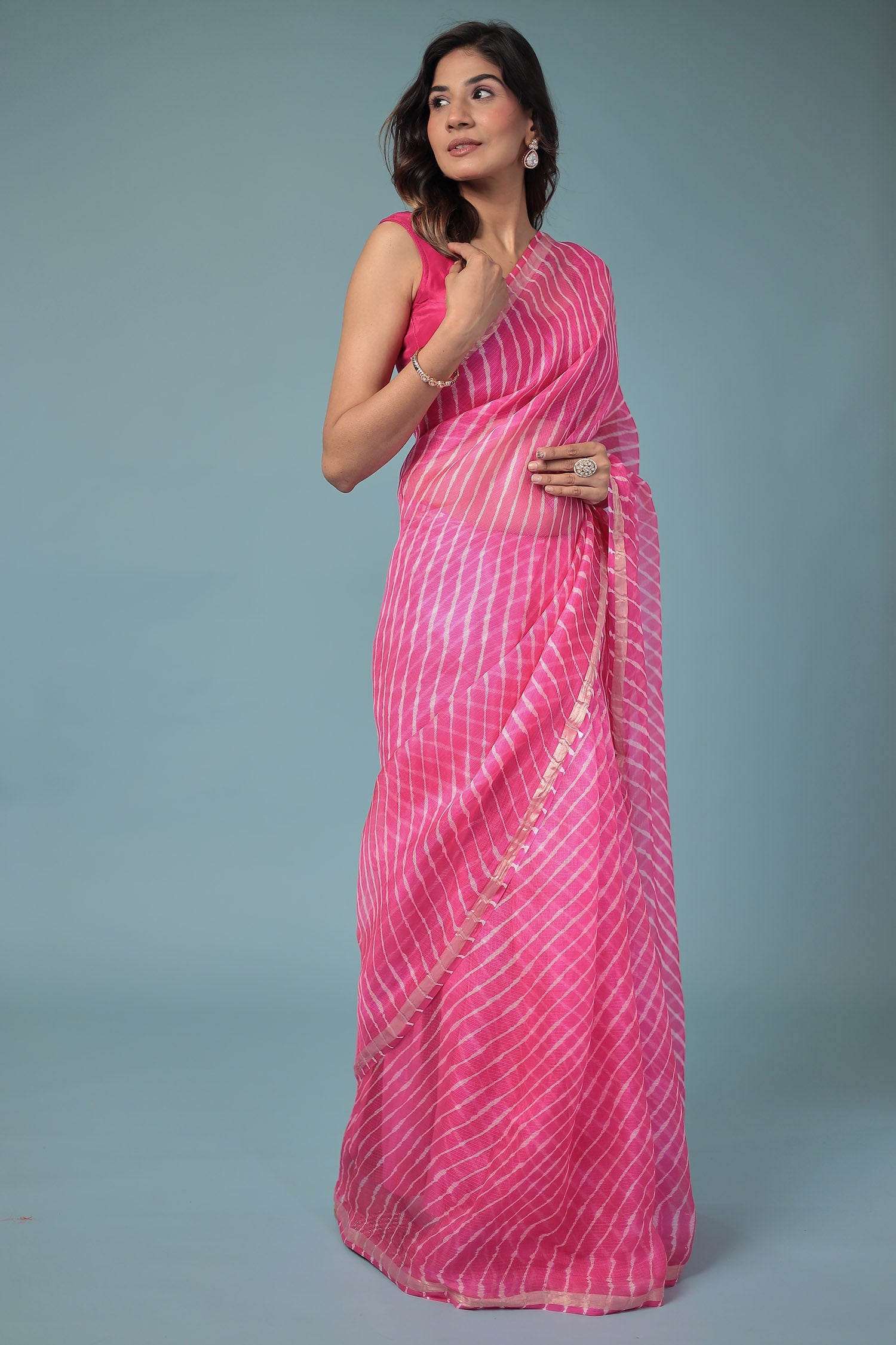 Kota Doria Silk Leheriya Saree with Zari work.
