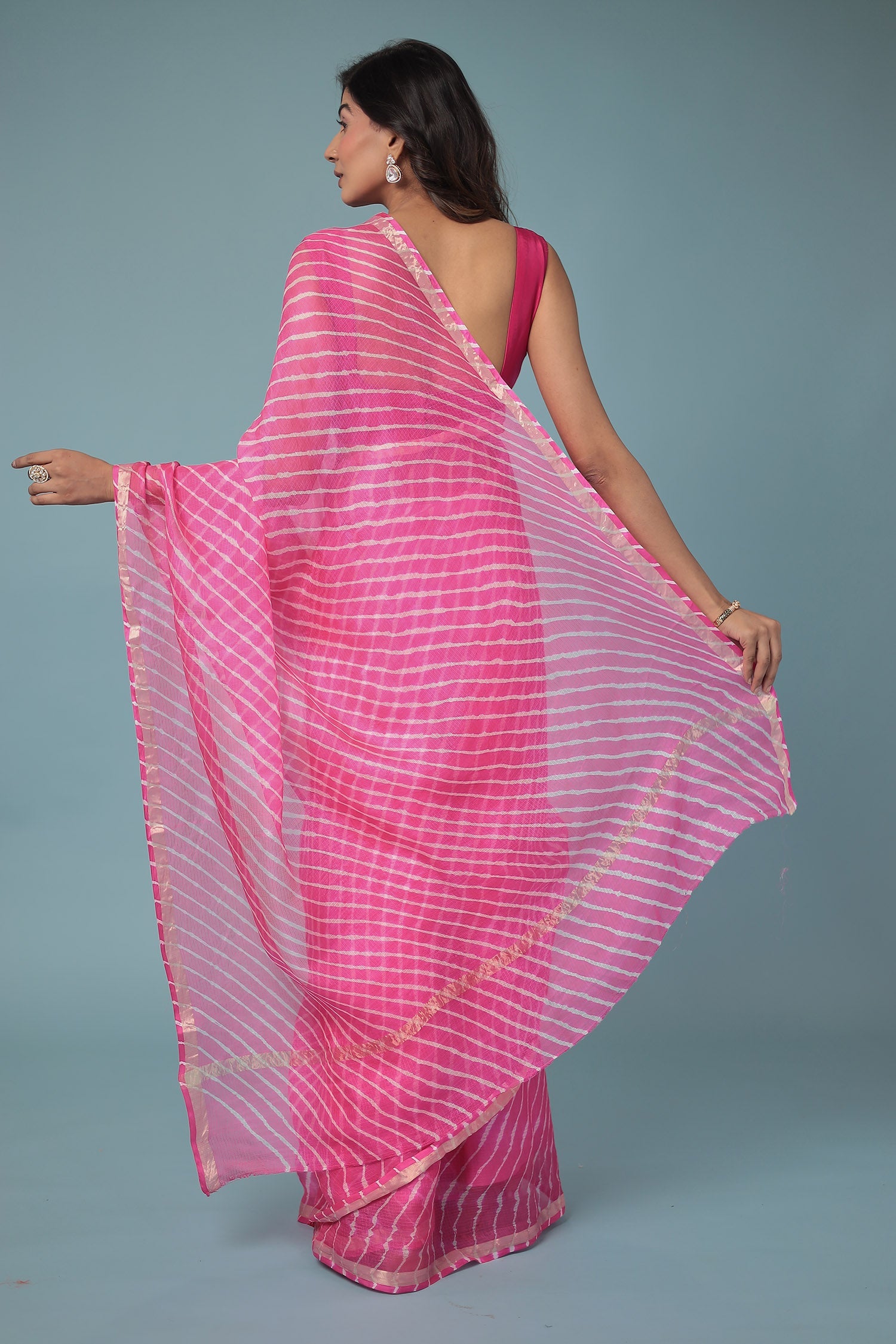 Kota Doria Silk Leheriya Saree with Zari work.