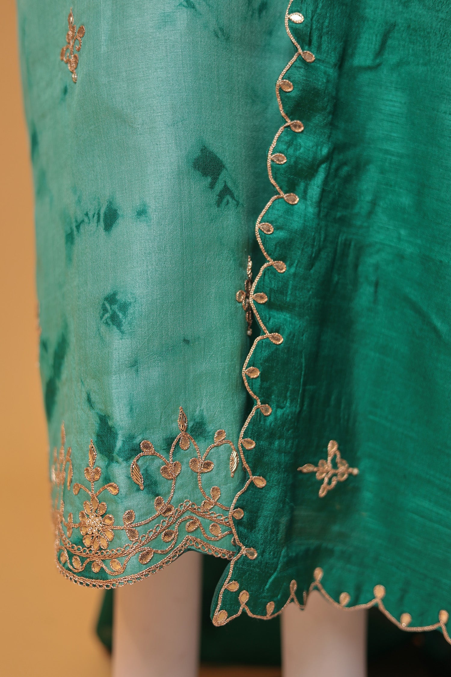 Tie & Dye Silk Unstitched Suit with Gota Patti and Zardozi work