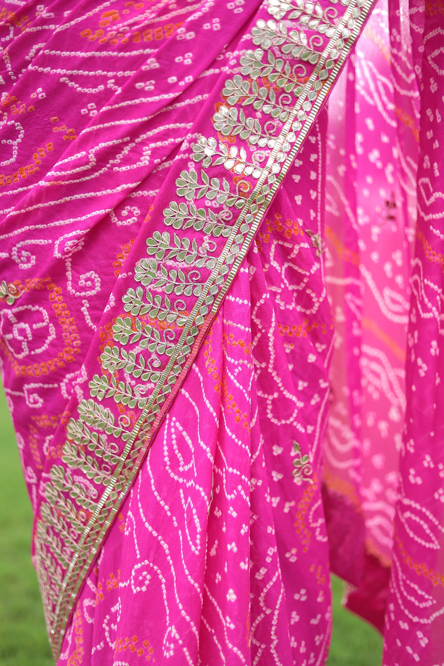 Bandhej Chiffon Saree with Gota Patti work