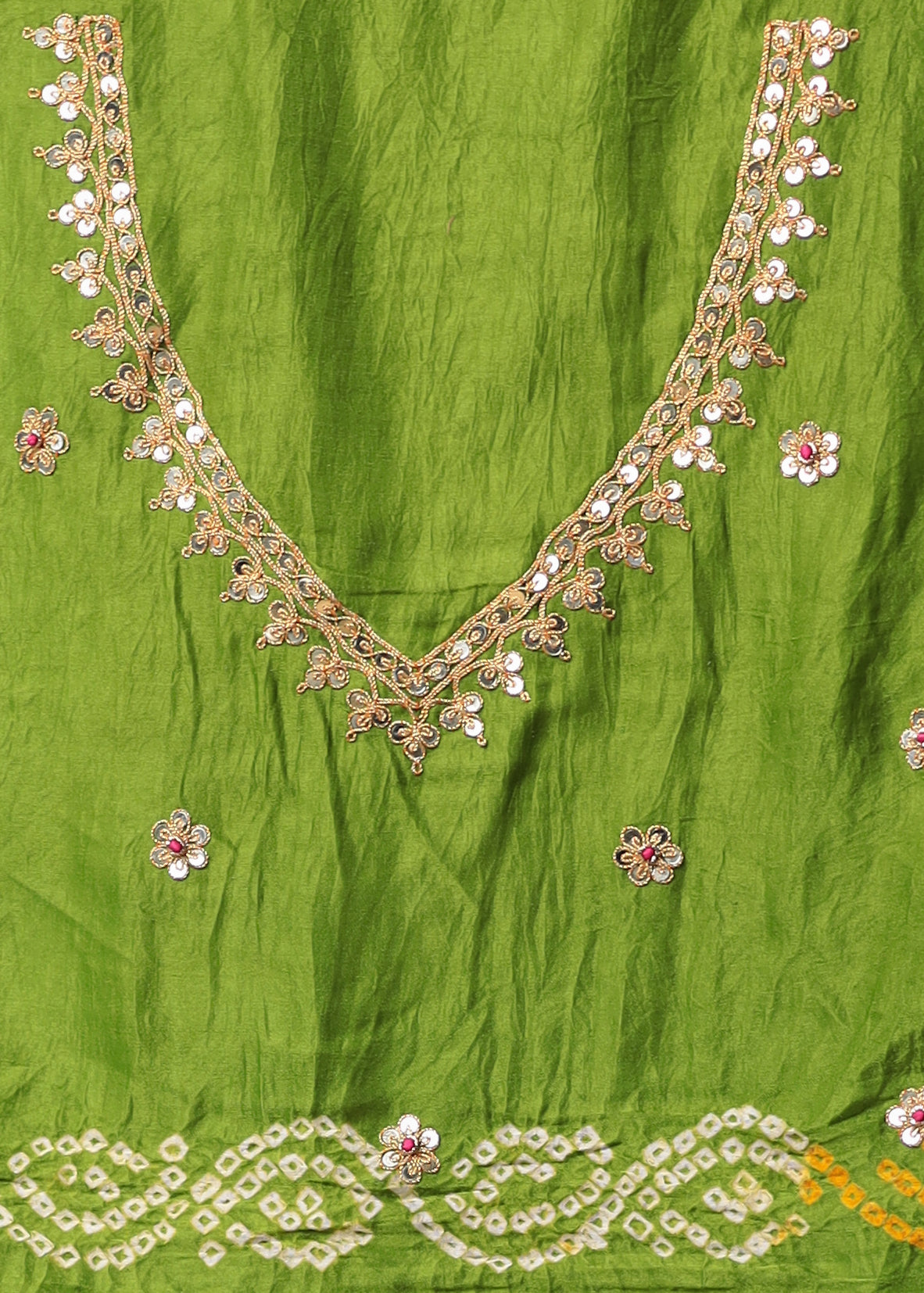 Bandhej Gajji Silk Saree with Dori, Sequins and Ghatchola work