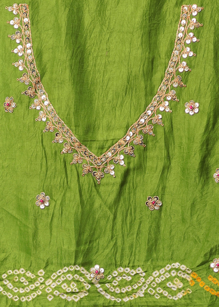 Bandhej Gajji Silk Saree with Dori, Sequins and Ghatchola work