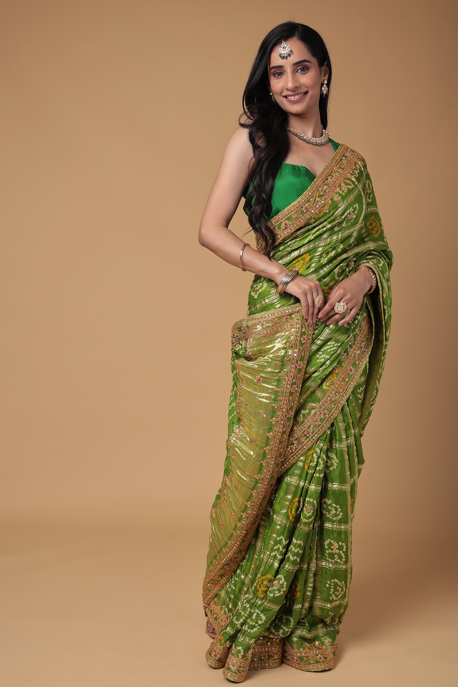 Bandhej Gajji Silk Saree with Dori, Sequins and Ghatchola work