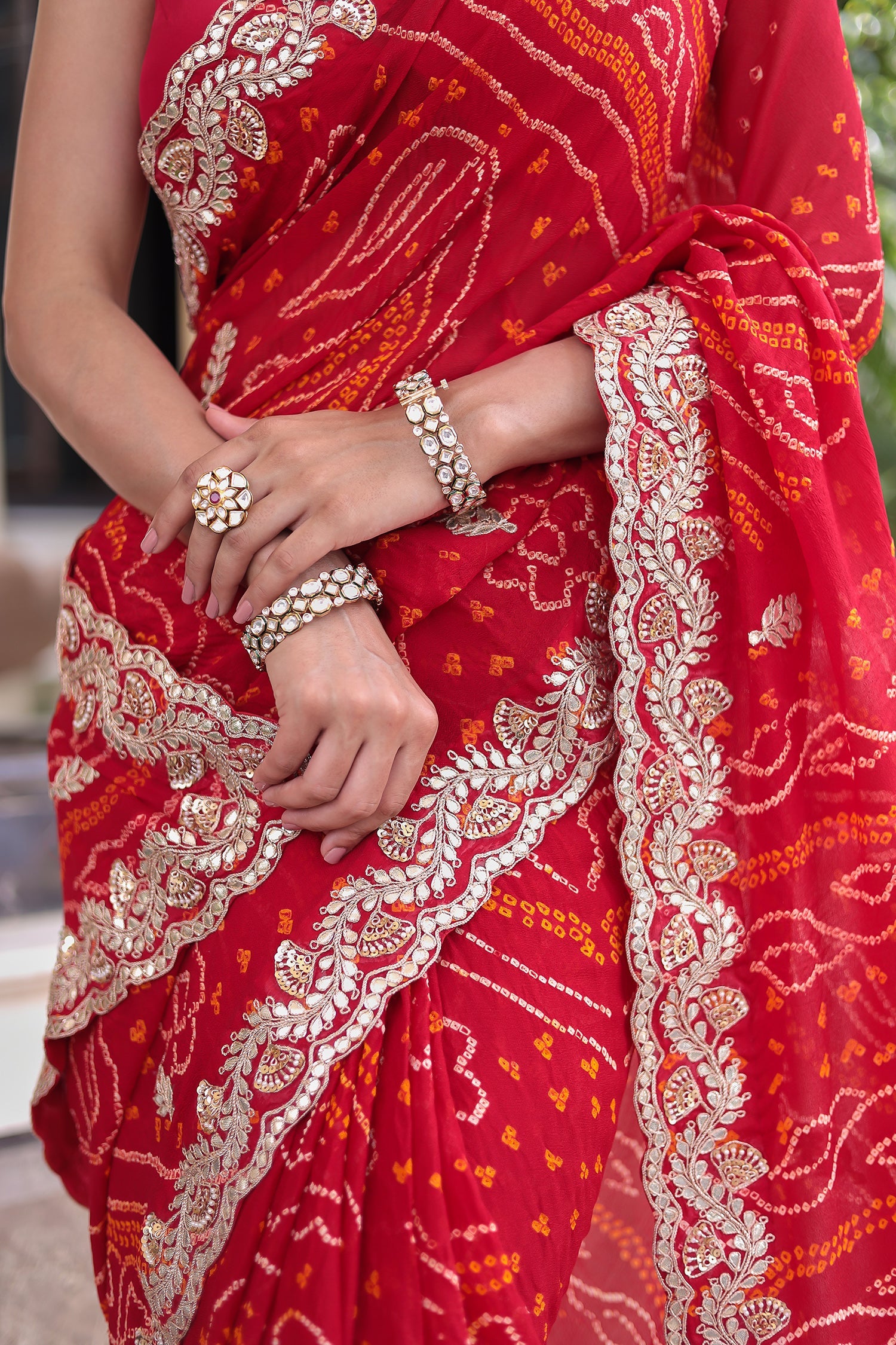 Bandhej Georgette Saree with Gota Patti Thread work