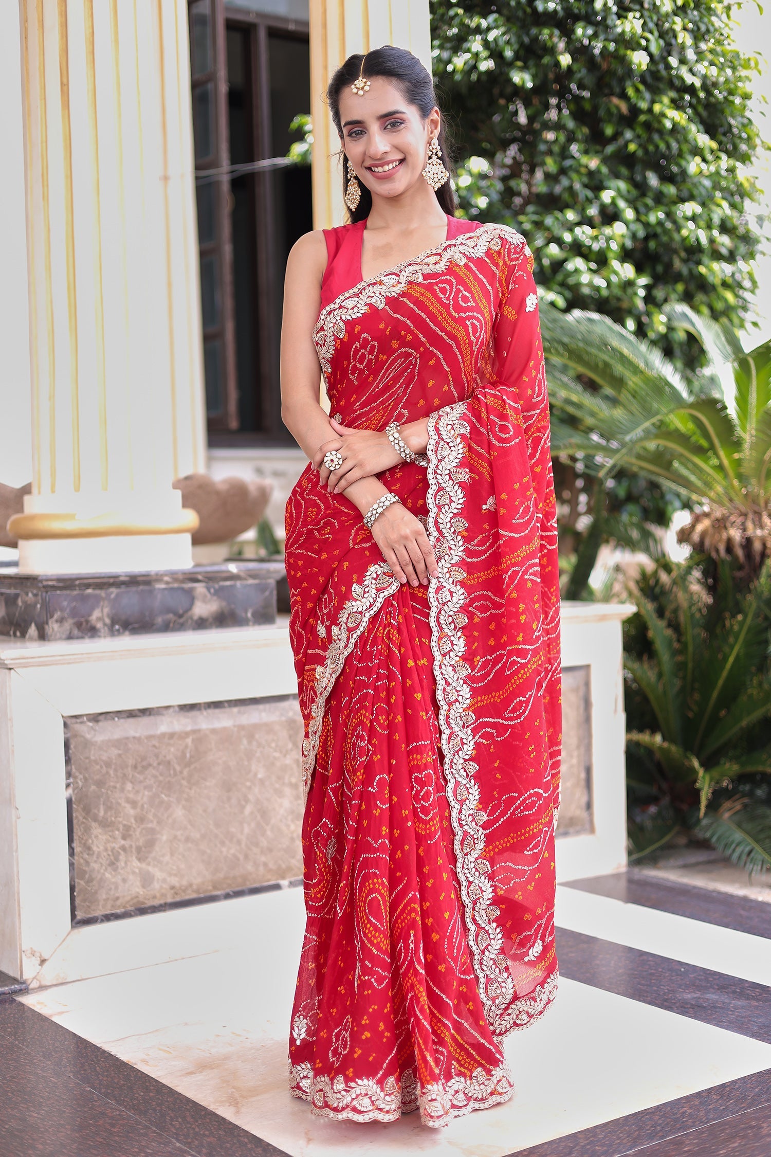 Bandhej Georgette Saree with Gota Patti Thread work
