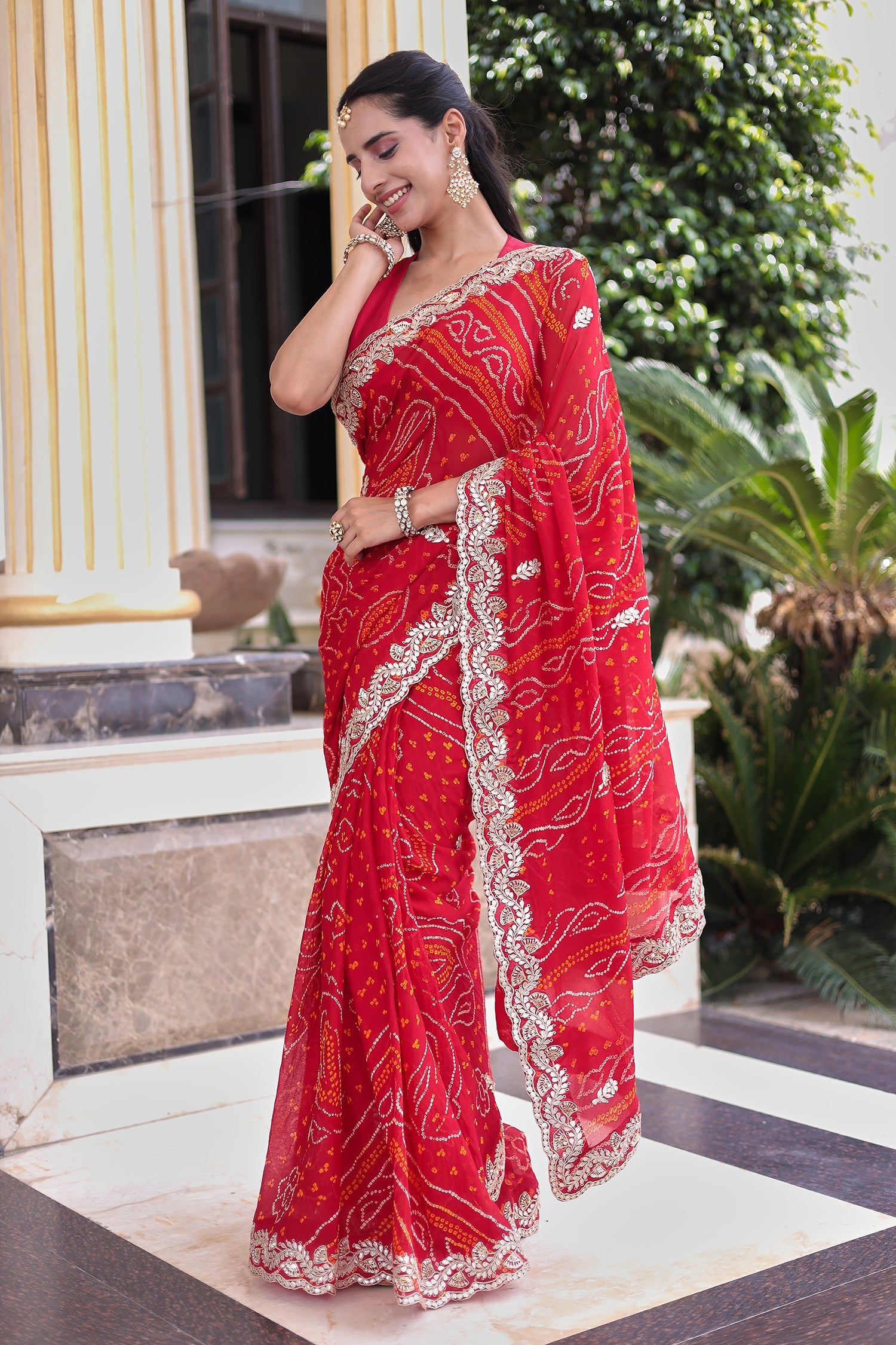 Bandhej Georgette Saree with Gota Patti Thread work