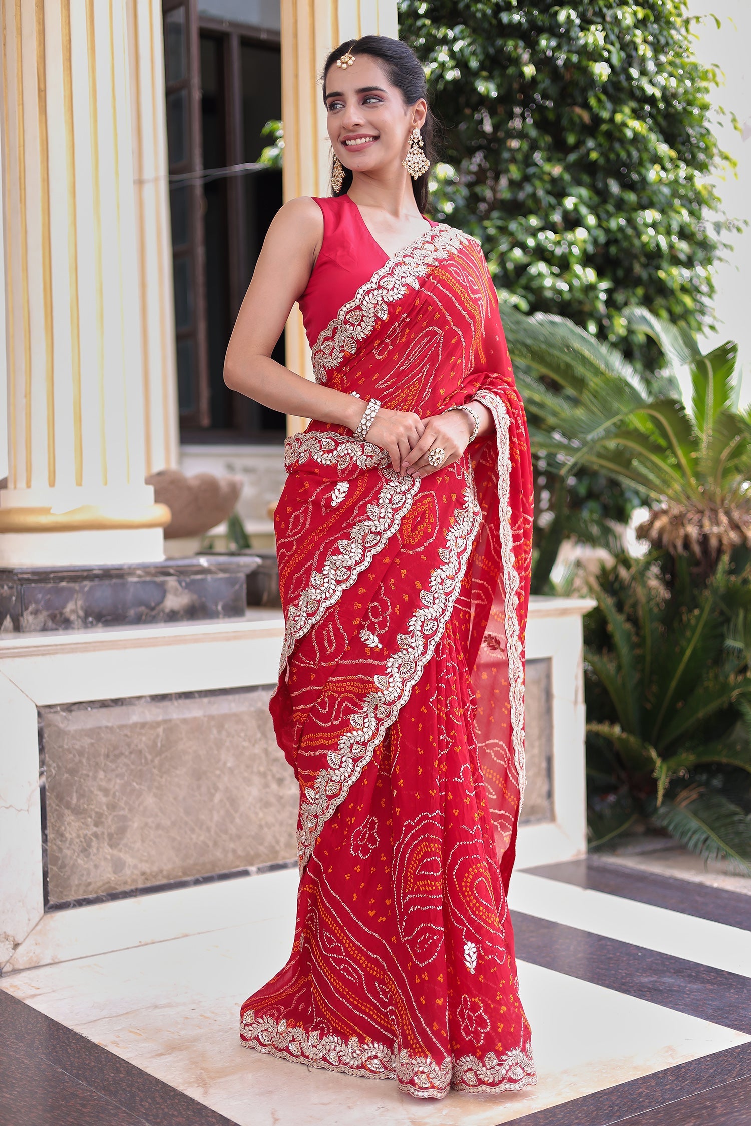 Bandhej Georgette Saree with Gota Patti Thread work