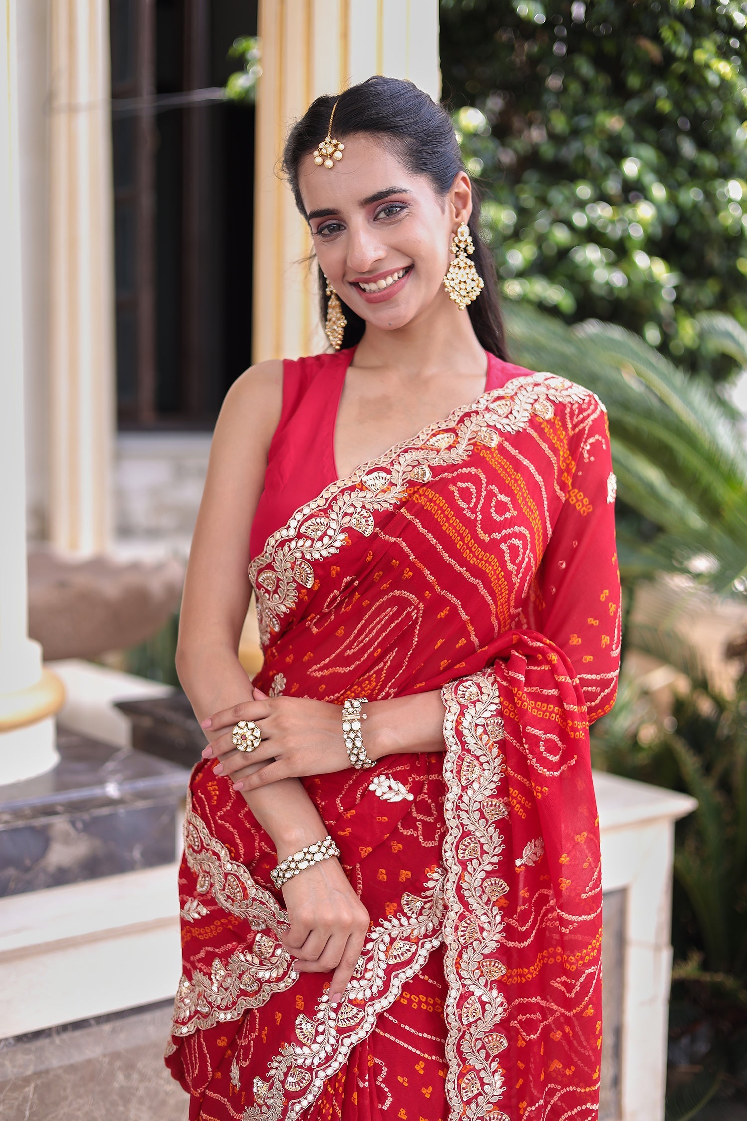 Bandhej Georgette Saree with Gota Patti Thread work