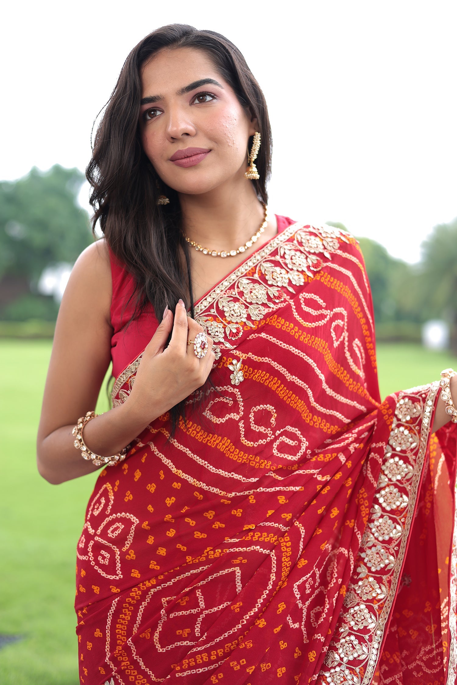 Bandhej Pure Georgette Saree with Dori and Gota Patti work