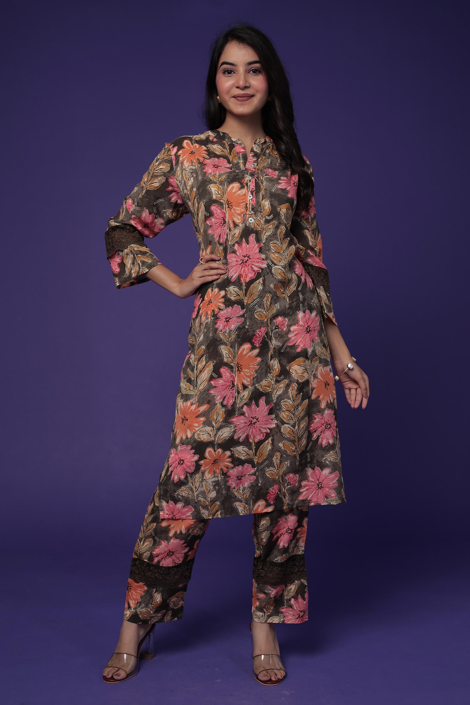 Printed Silk Blend Kurta Set Stitched