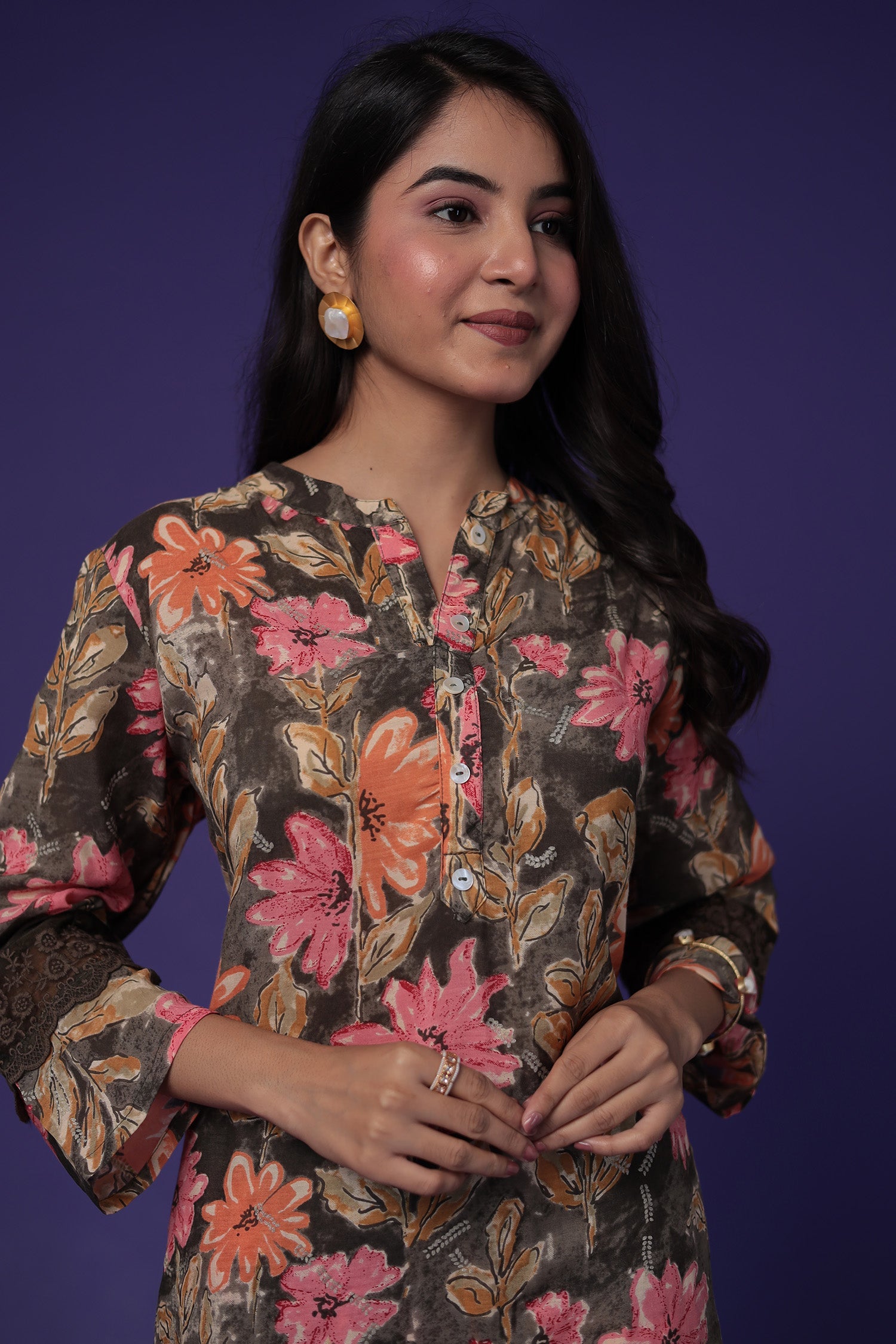 Printed Silk Blend Kurta Set Stitched