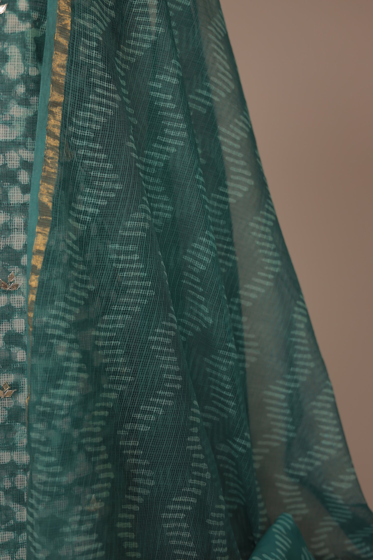 Printed Kota Doria Unstitched Suit with Gota Patti work