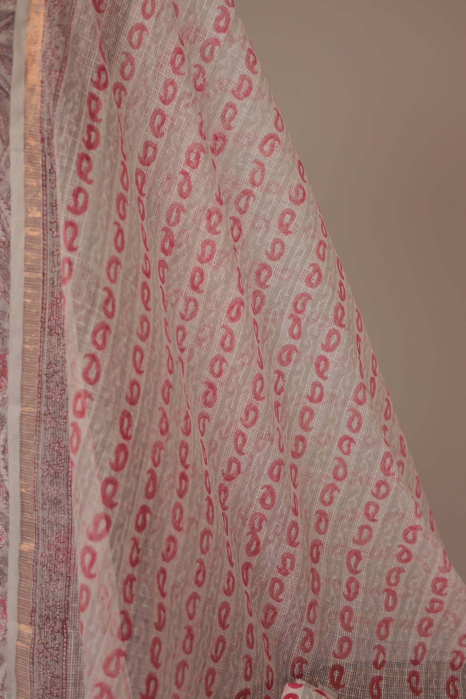 Printed Kota Doria Unstitched Suit with Gota Patti work