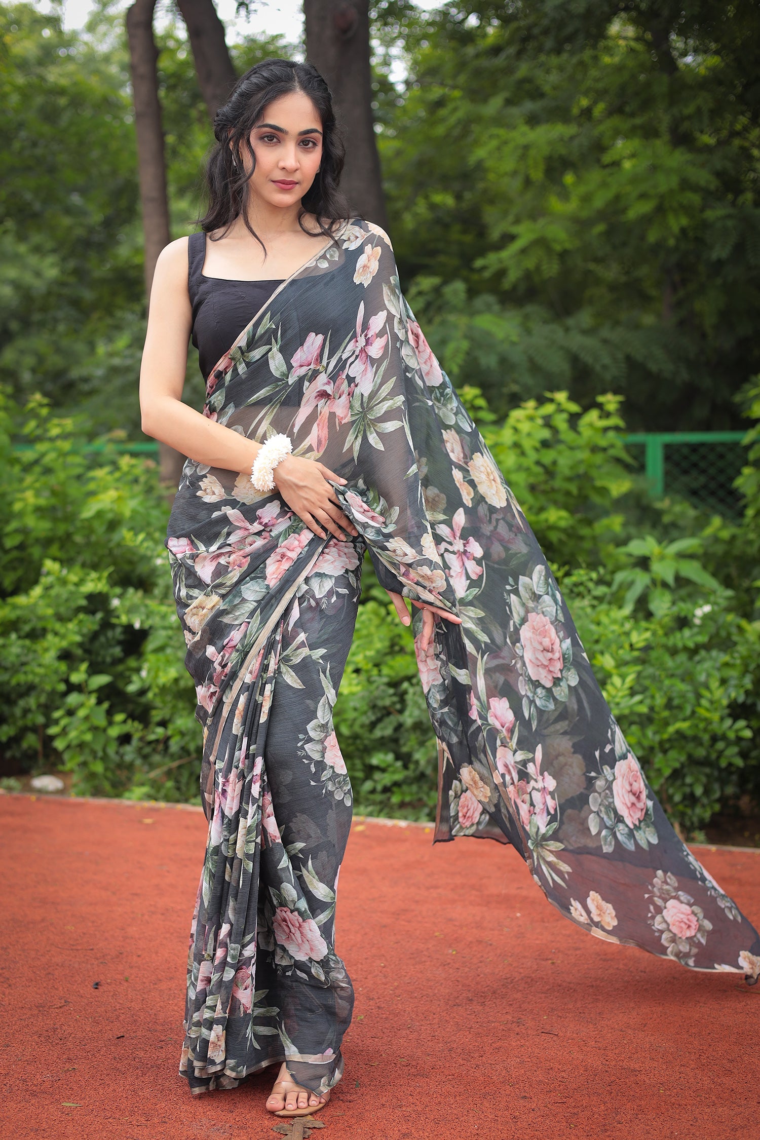 Floral Printed Chiffon Saree