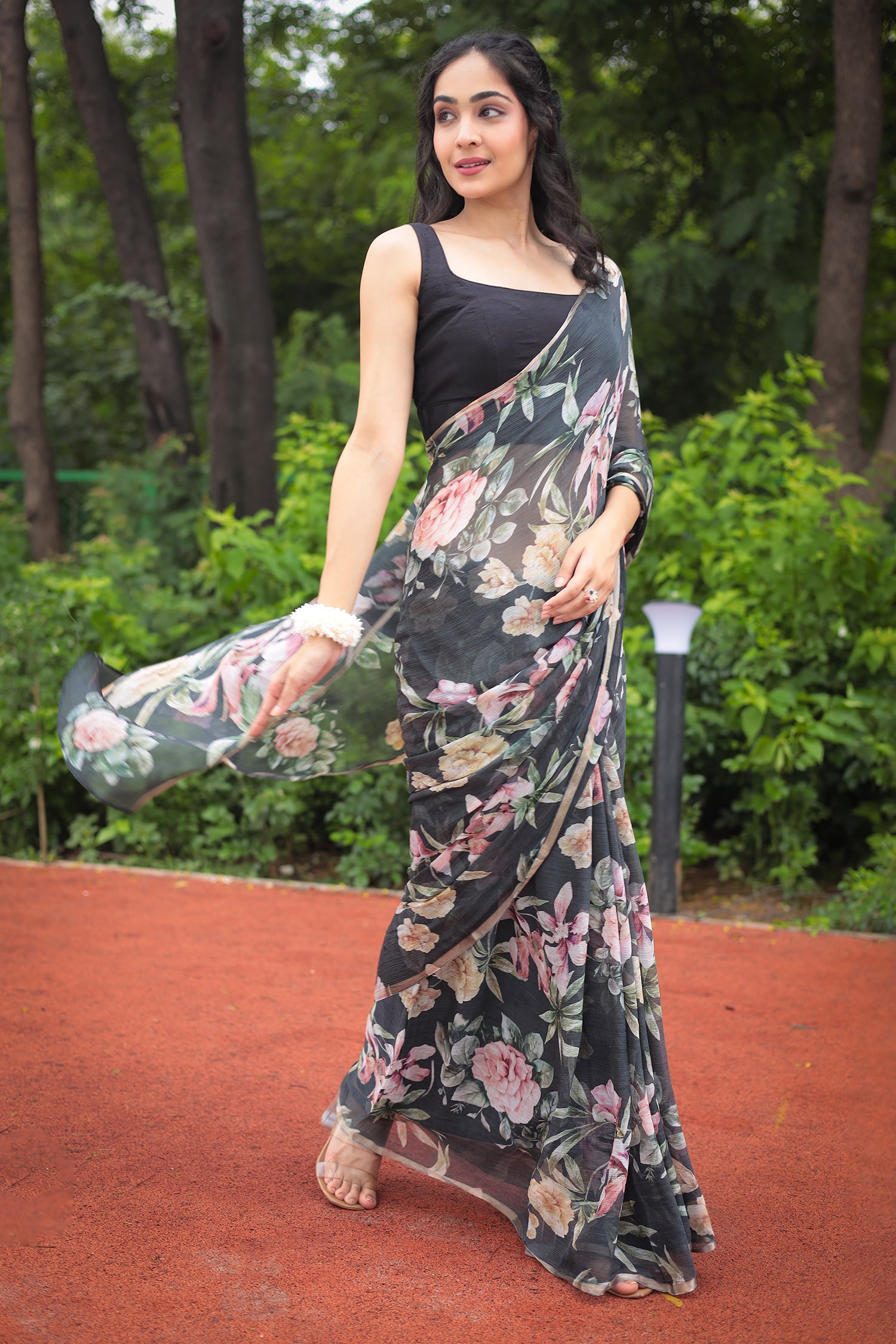 Floral Printed Chiffon Saree