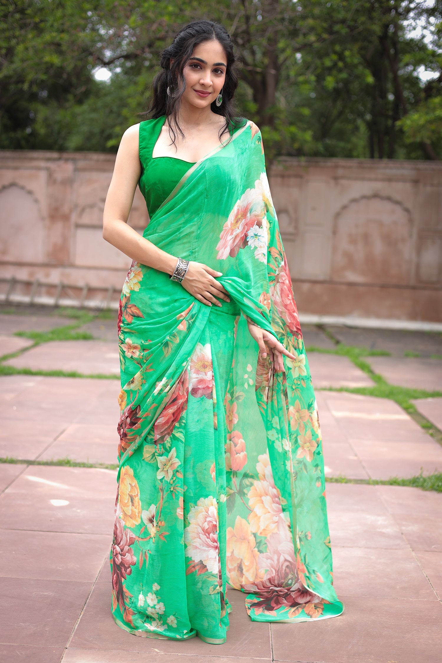 Floral Printed Chiffon Saree