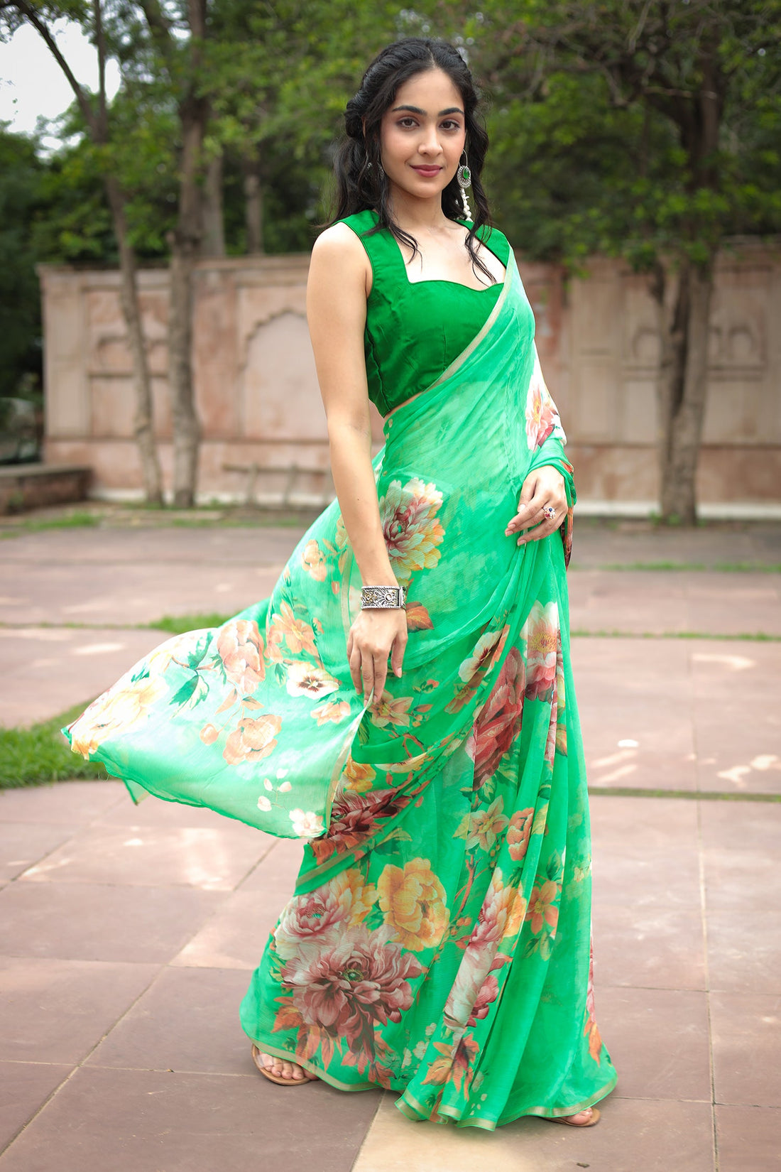 Floral Printed Chiffon Saree
