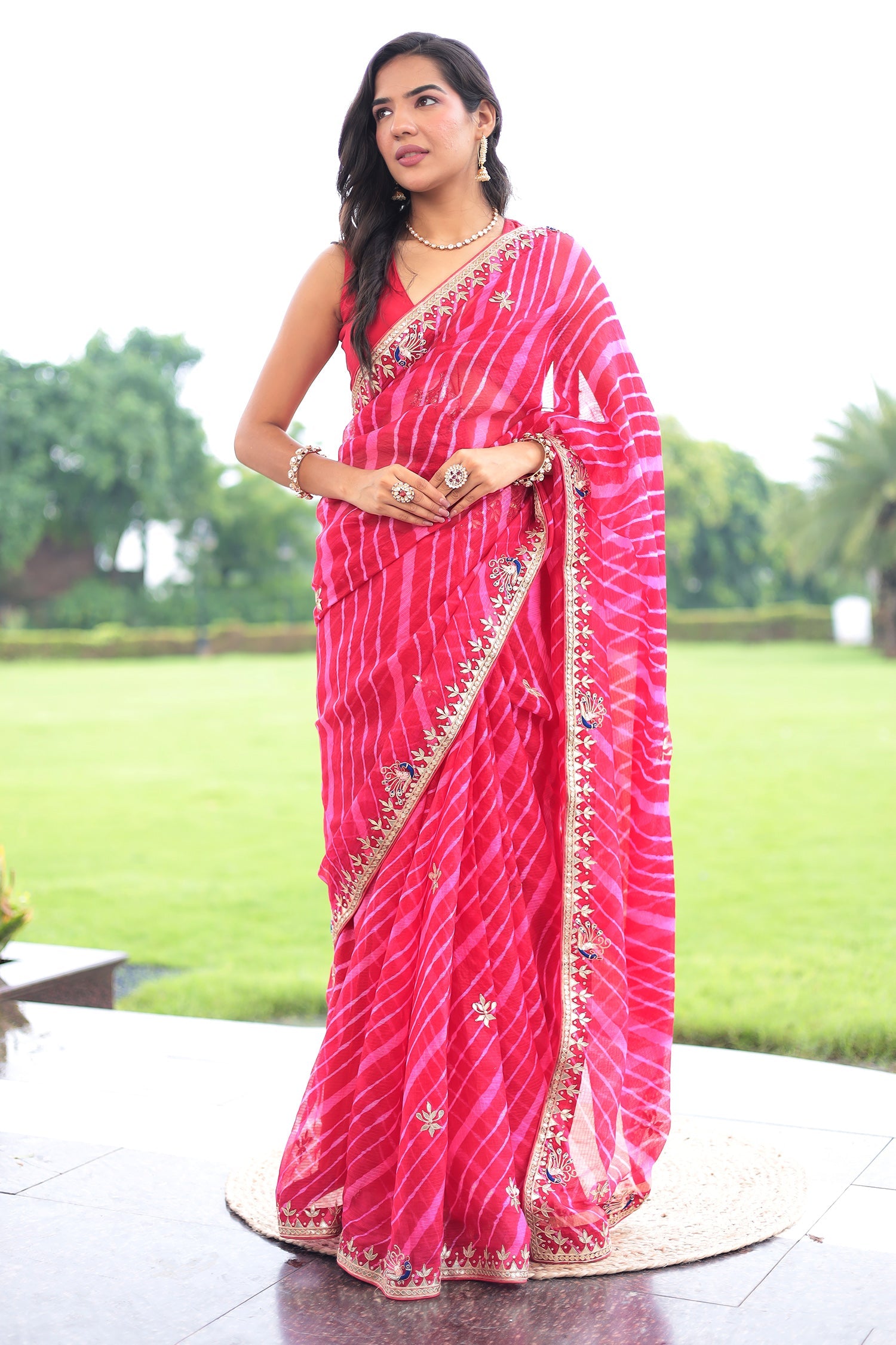 Leheriya Kota doria Saree with Dori and Gota Patti work