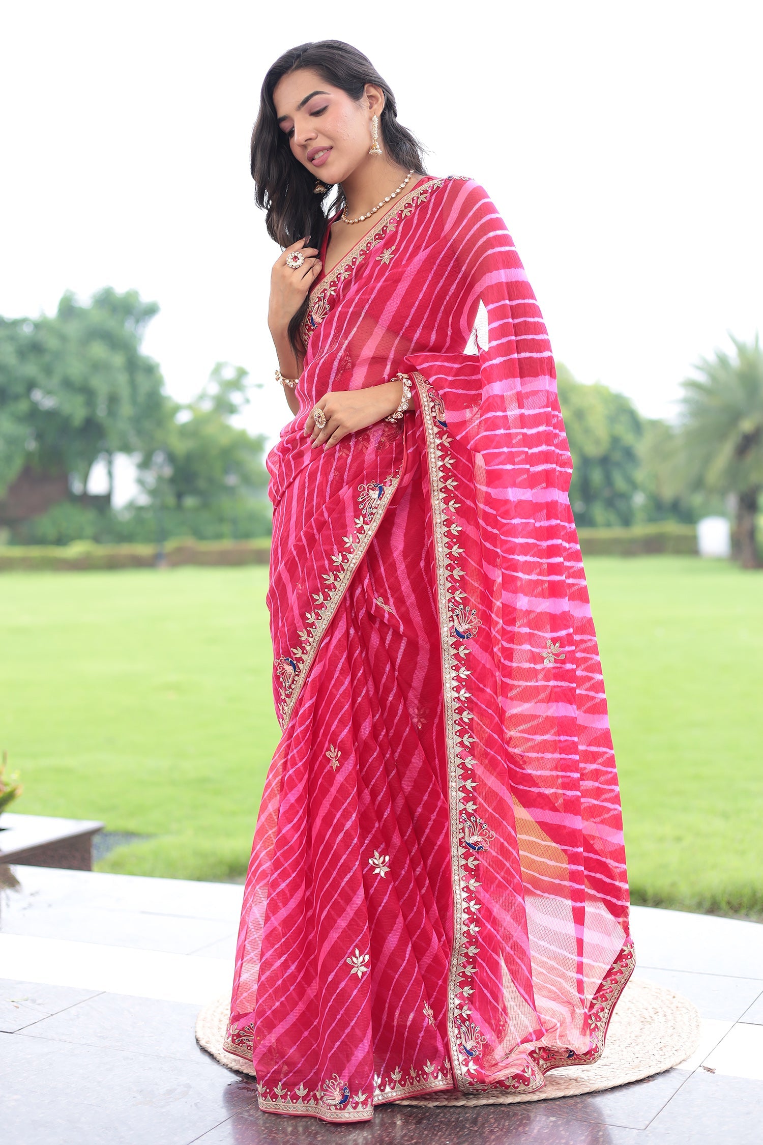 Leheriya Kota doria Saree with Dori and Gota Patti work