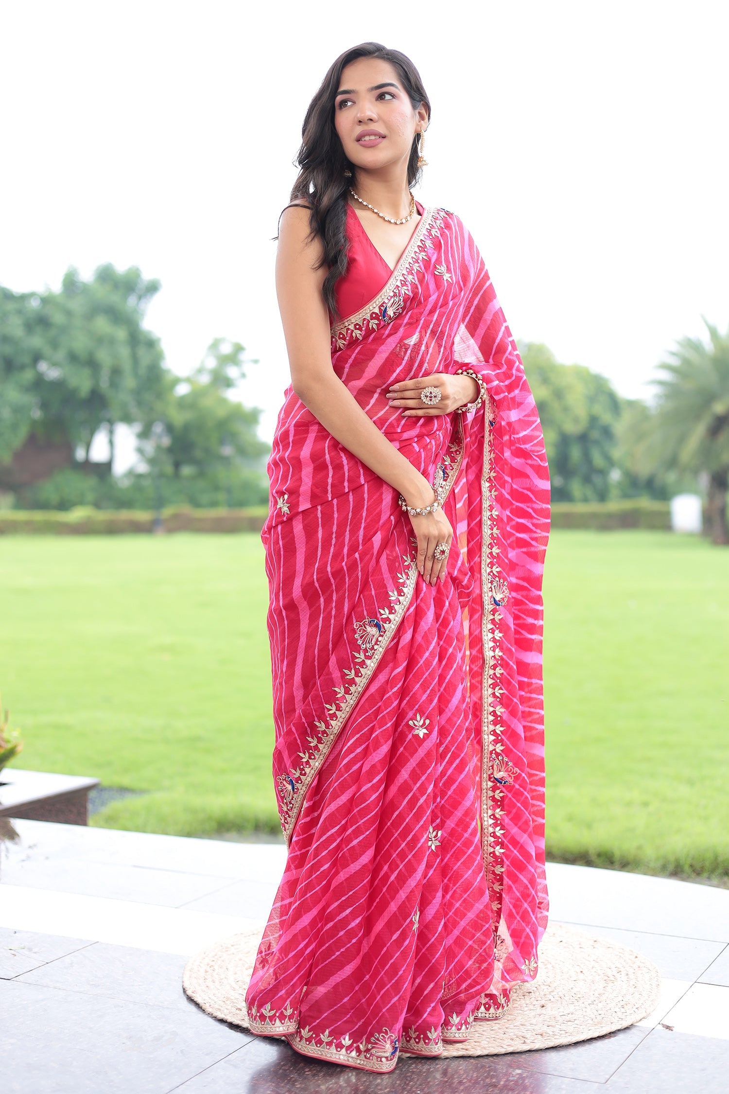 Leheriya Kota doria Saree with Dori and Gota Patti work