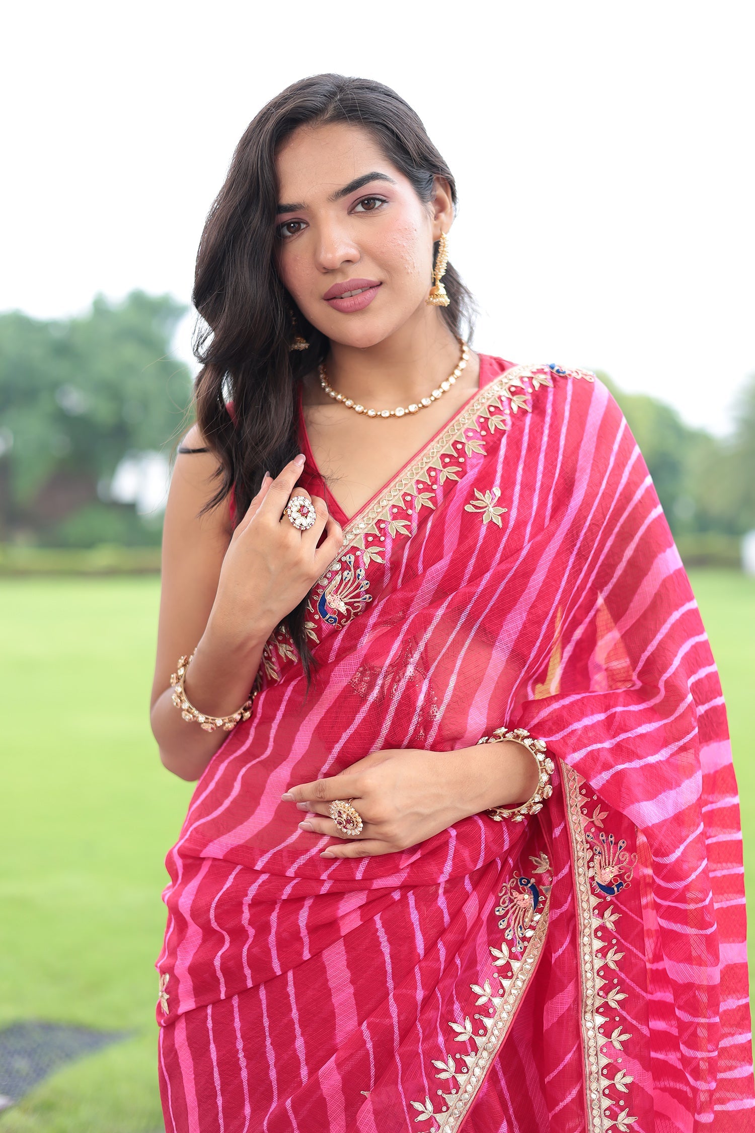 Leheriya Kota doria Saree with Dori and Gota Patti work