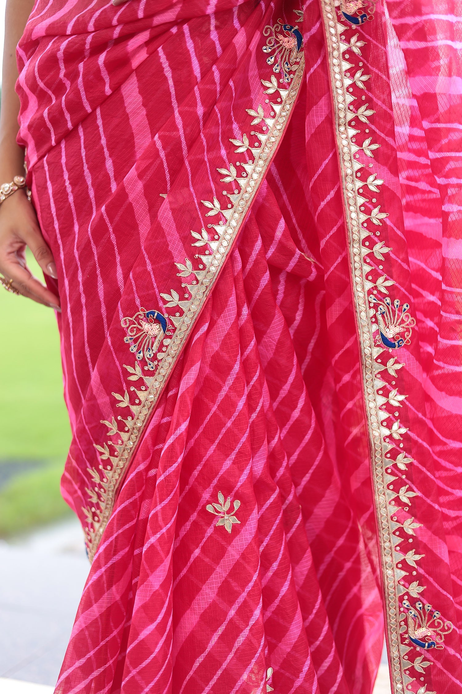 Leheriya Kota doria Saree with Dori and Gota Patti work