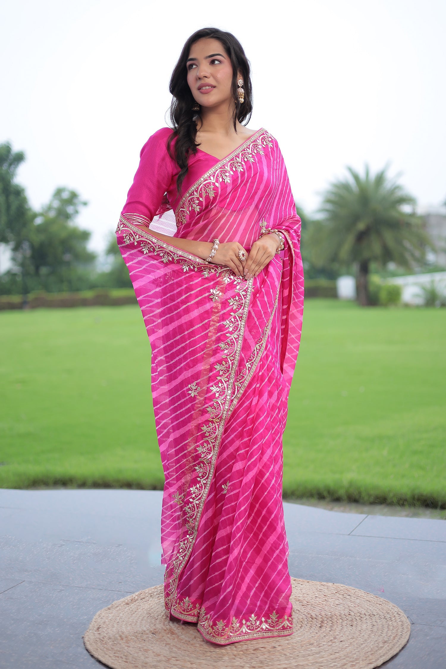Leheriya Kota Doria Saree with Gota Patti work