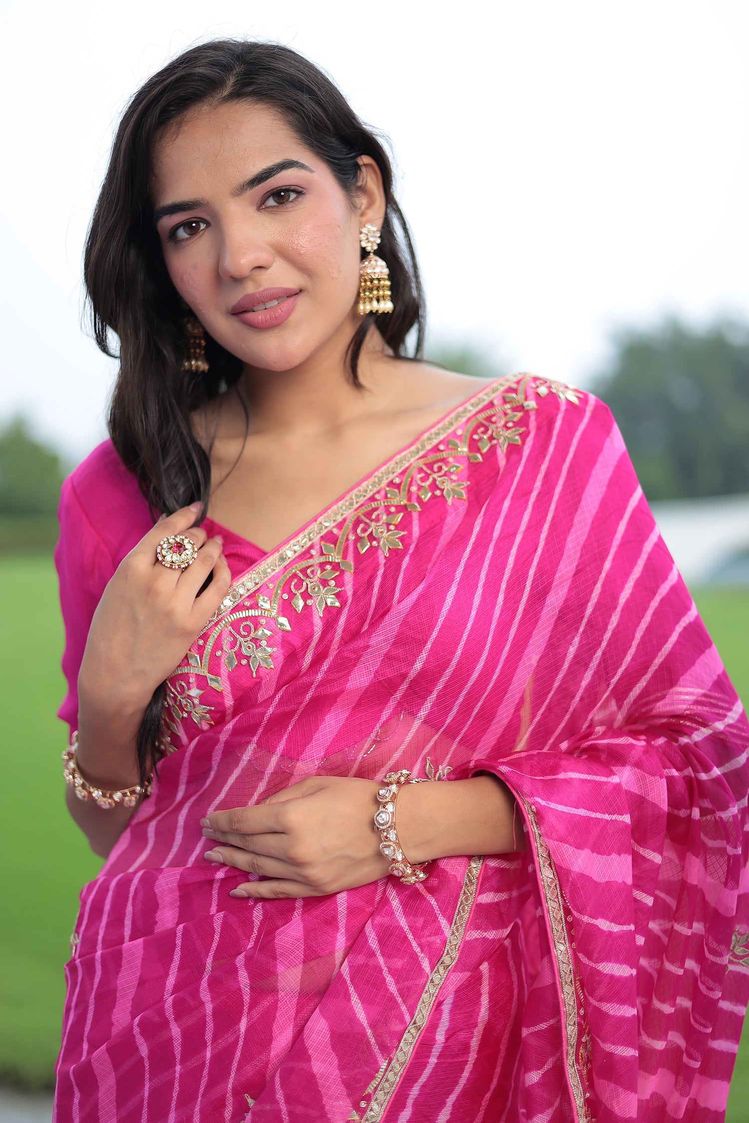 Leheriya Kota Doria Saree with Gota Patti work