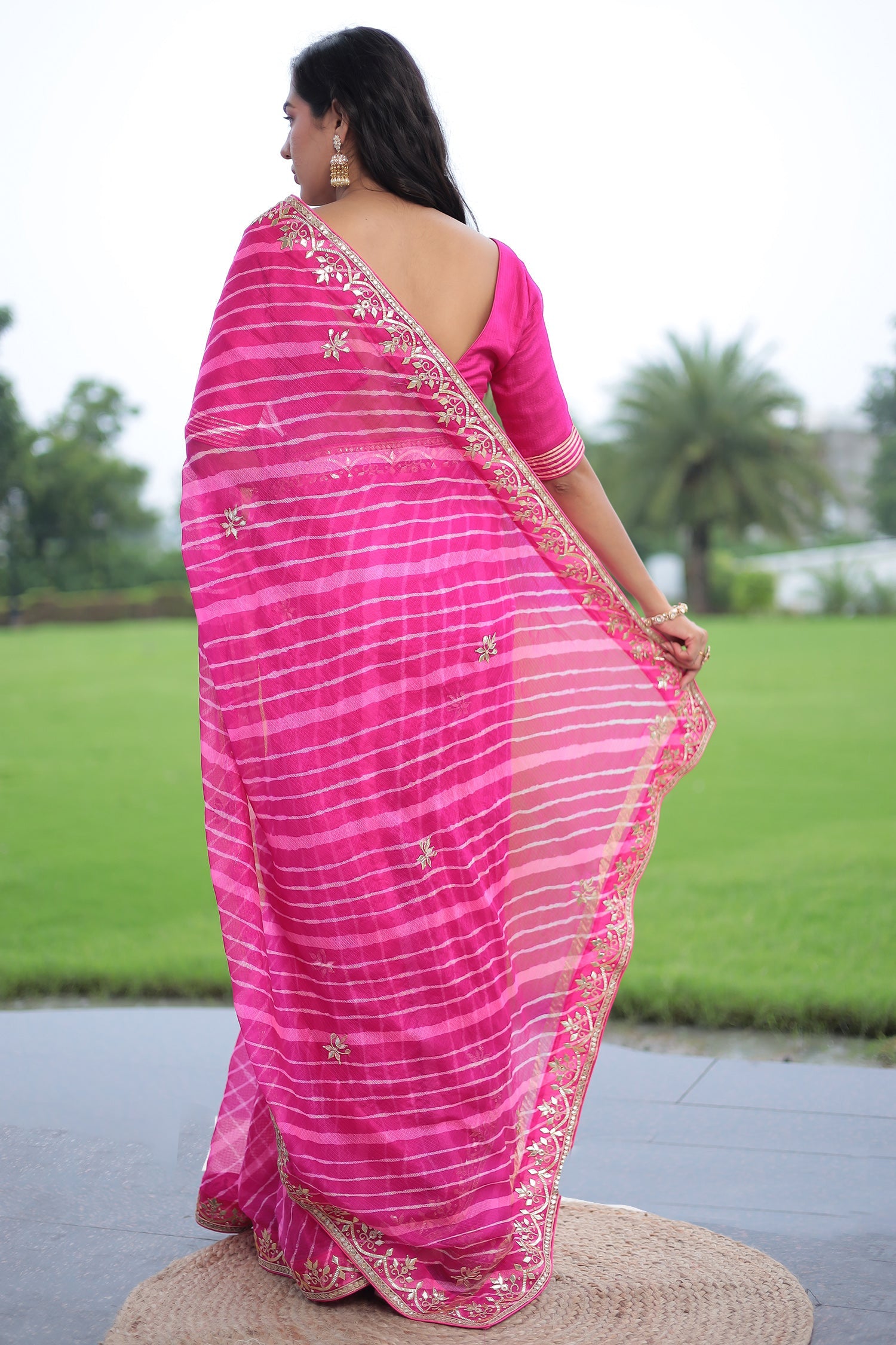 Leheriya Kota Doria Saree with Gota Patti work