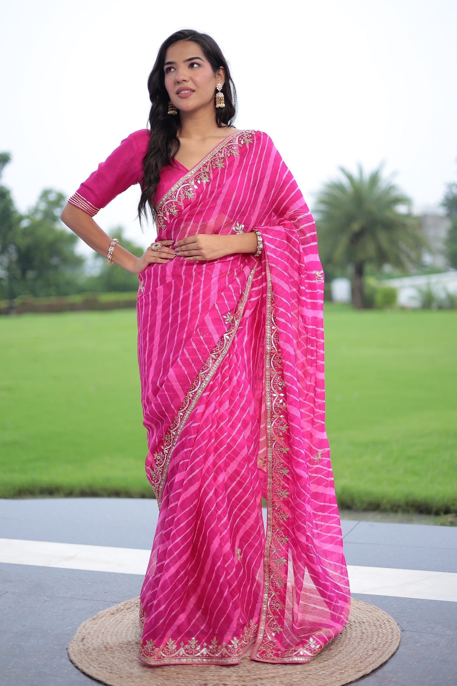Leheriya Kota Doria Saree with Gota Patti work