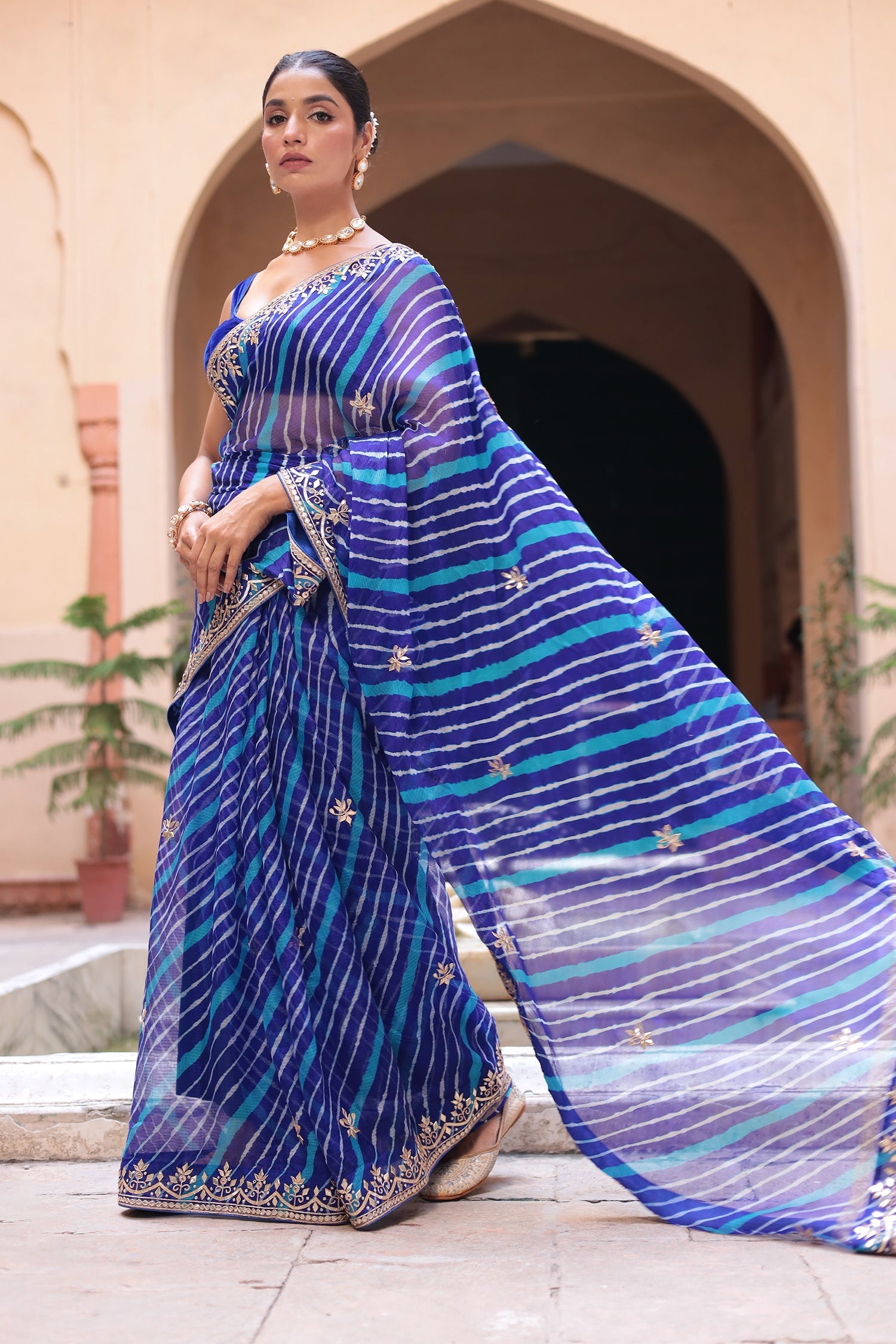 Leheriya Kota Doria Saree with Gota Patti work