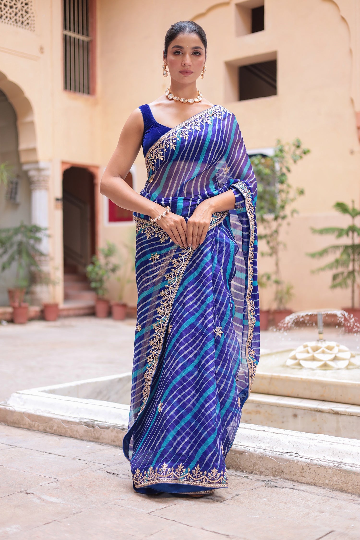Leheriya Kota Doria Saree with Gota Patti work