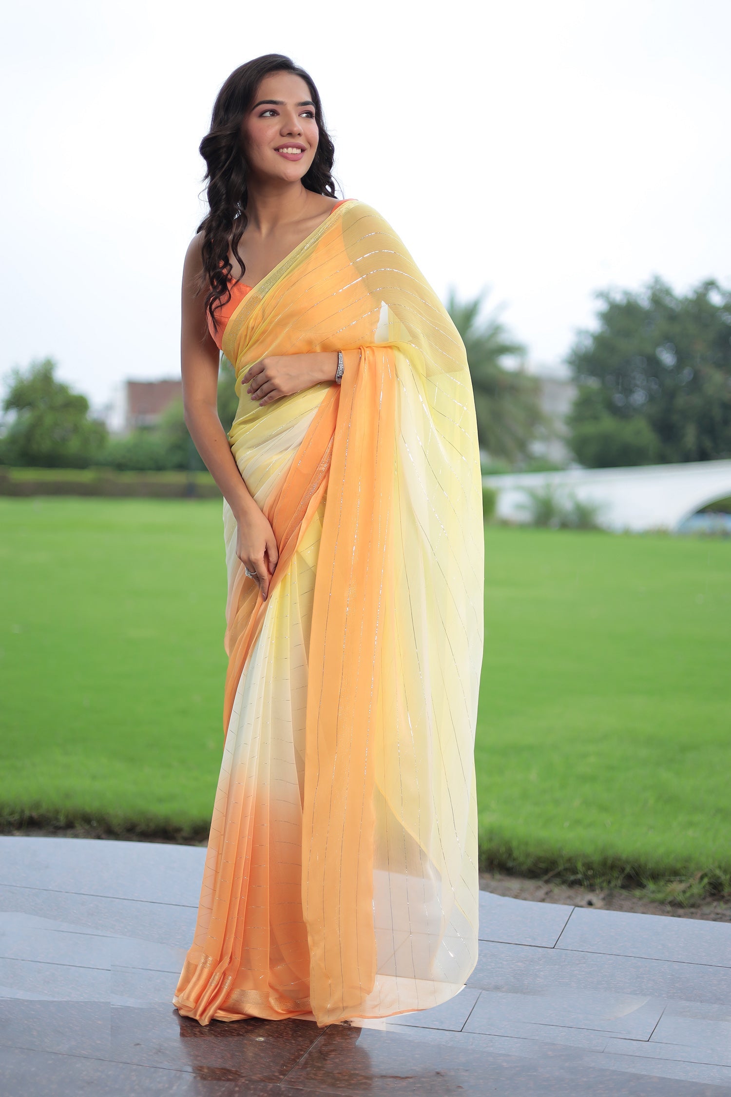 Ombre Chiffon Saree with Lurex work
