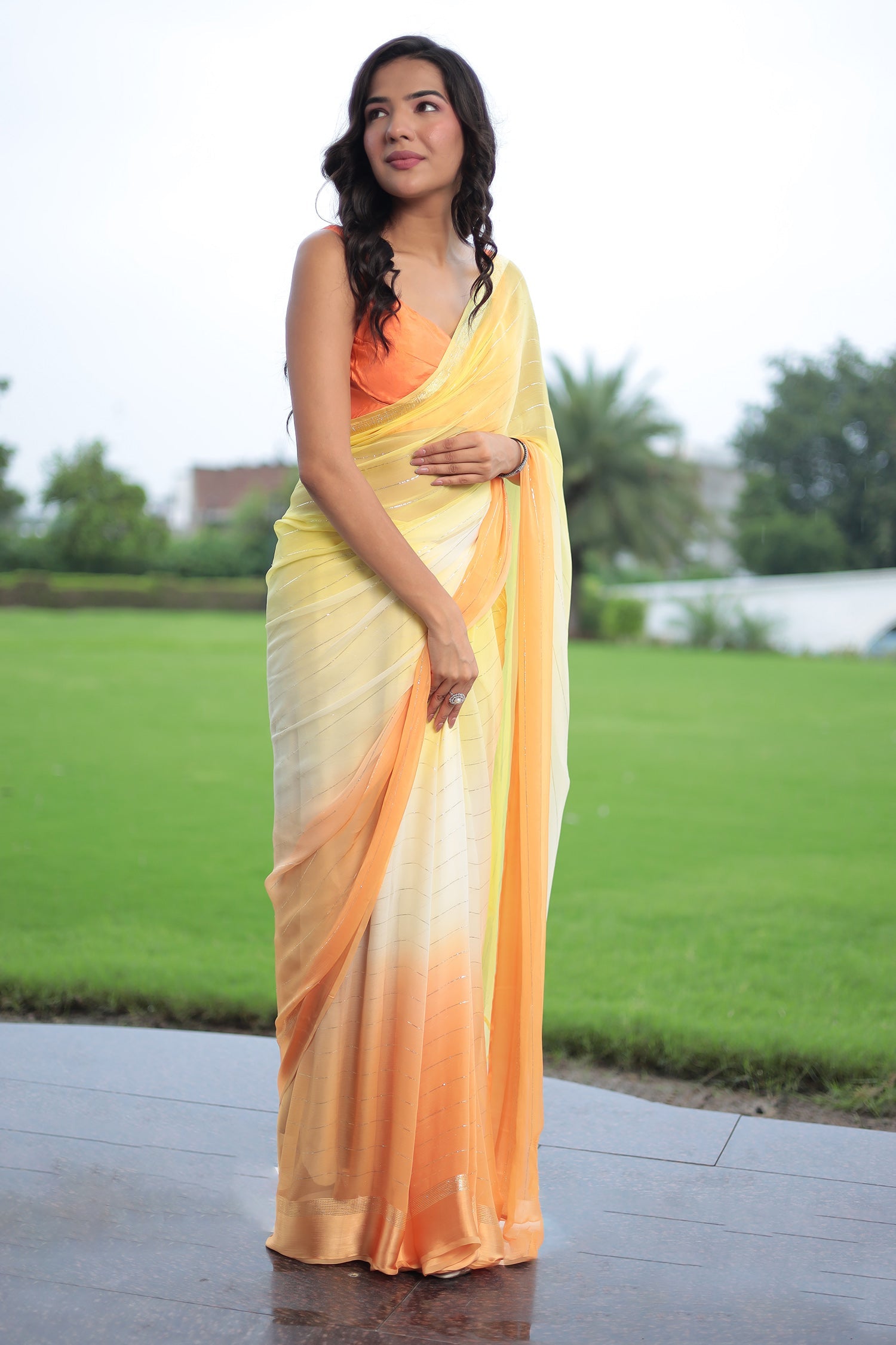 Ombre Chiffon Saree with Lurex work