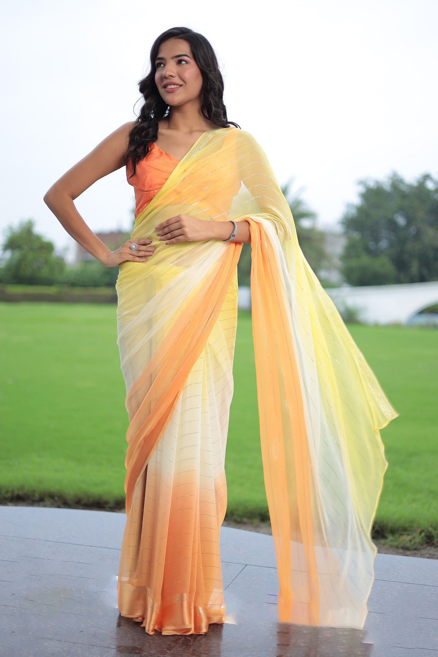 Ombre Chiffon Saree with Lurex work