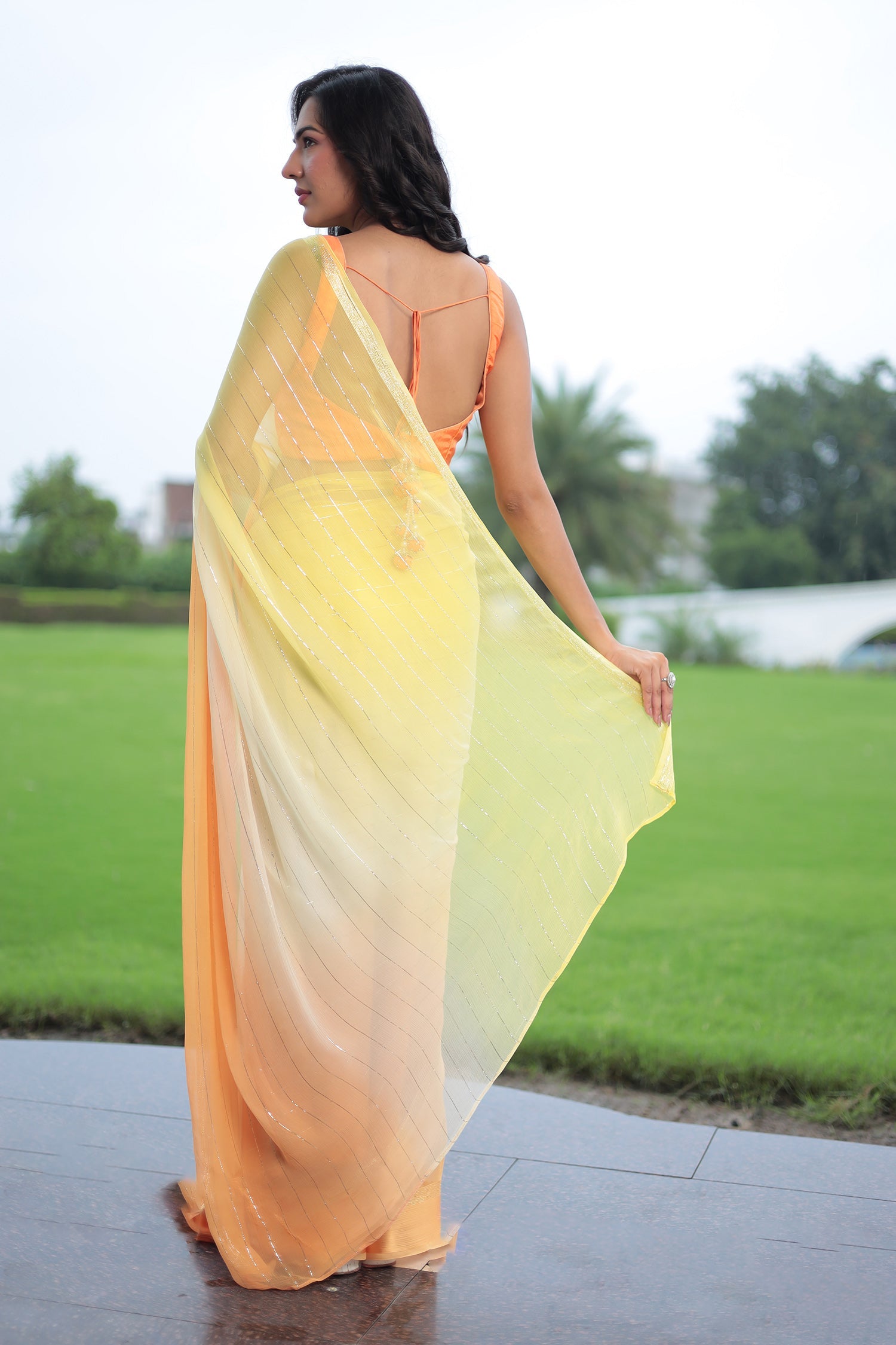 Ombre Chiffon Saree with Lurex work