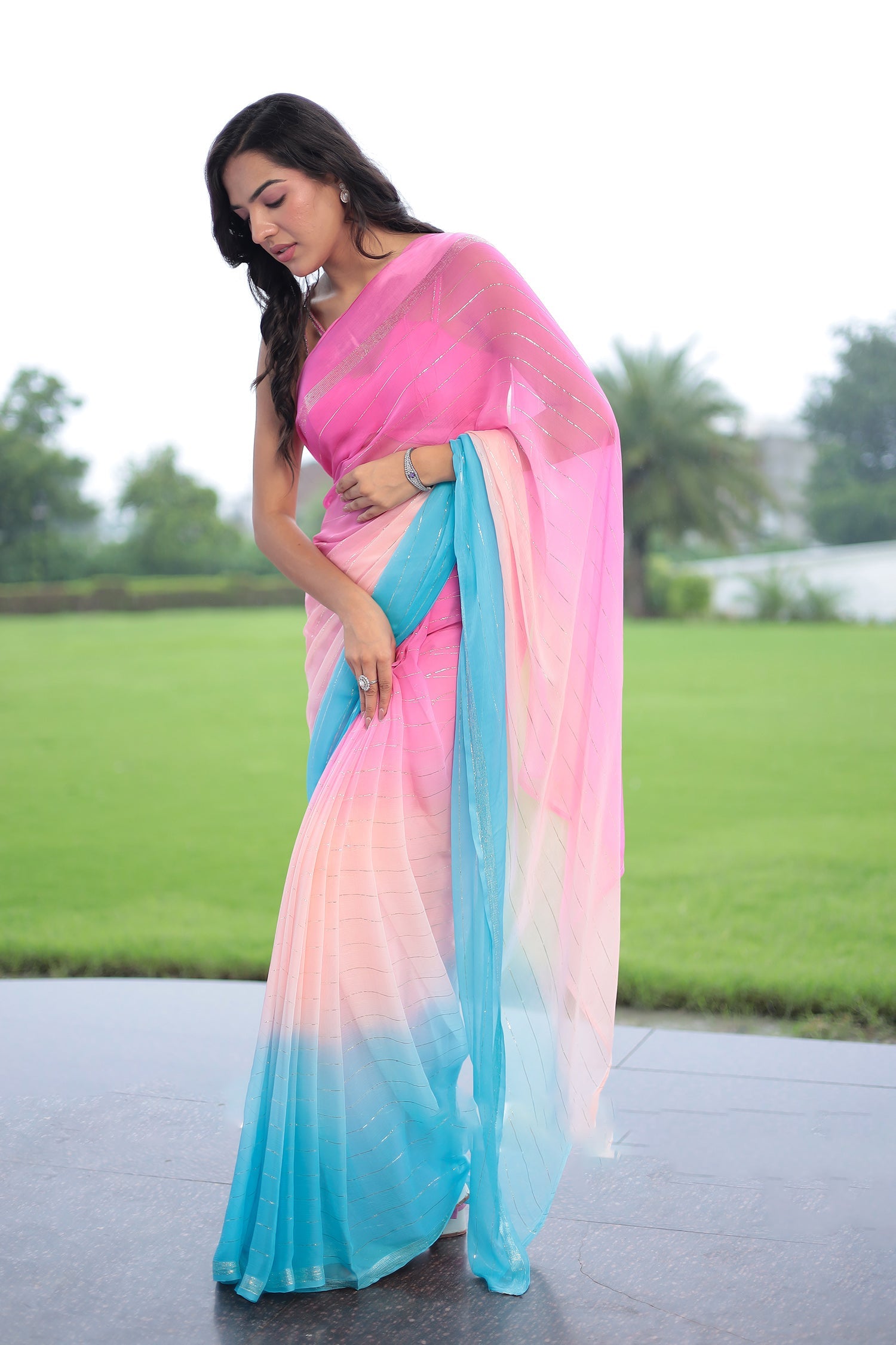 Ombre Chiffon Saree with Lurex work