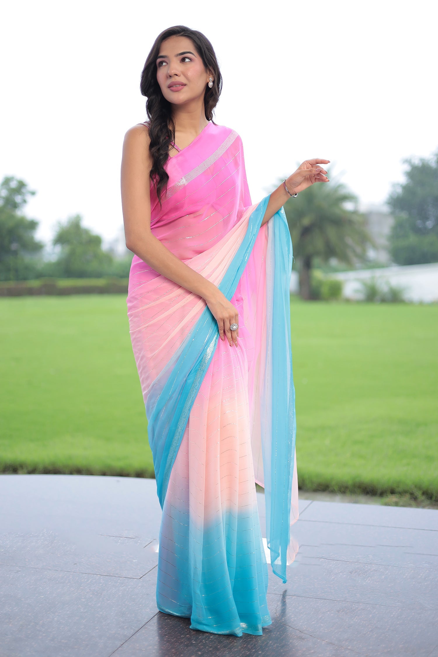 Ombre Chiffon Saree with Lurex work