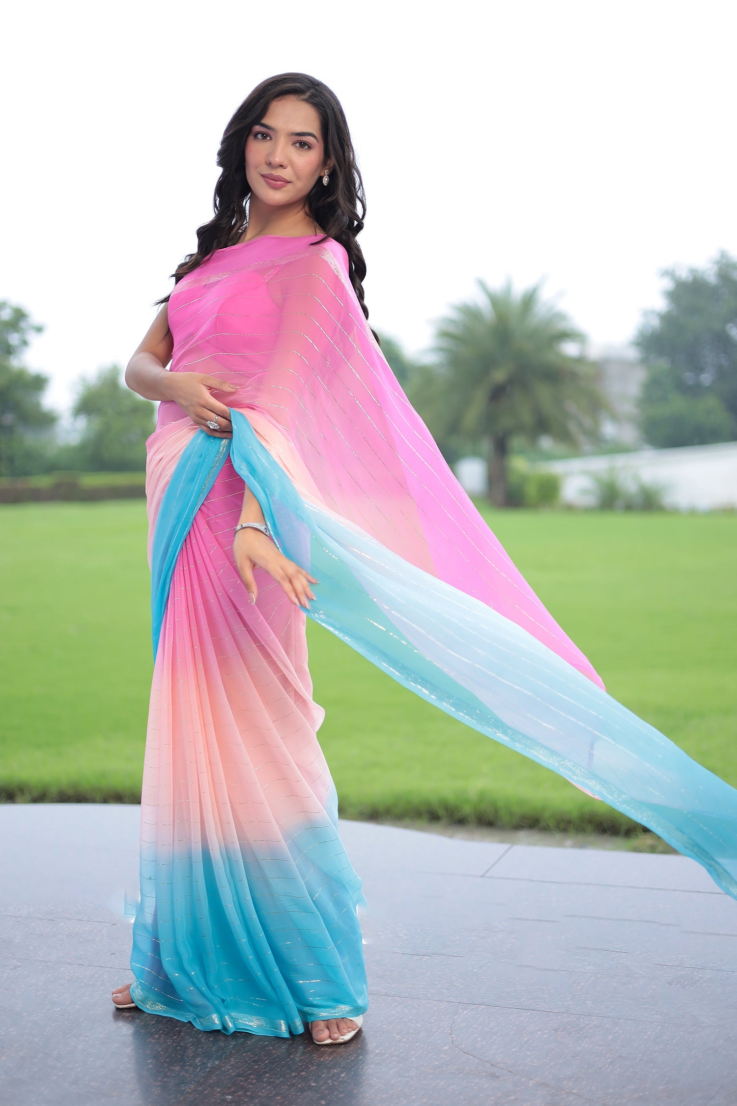 Ombre Chiffon Saree with Lurex work